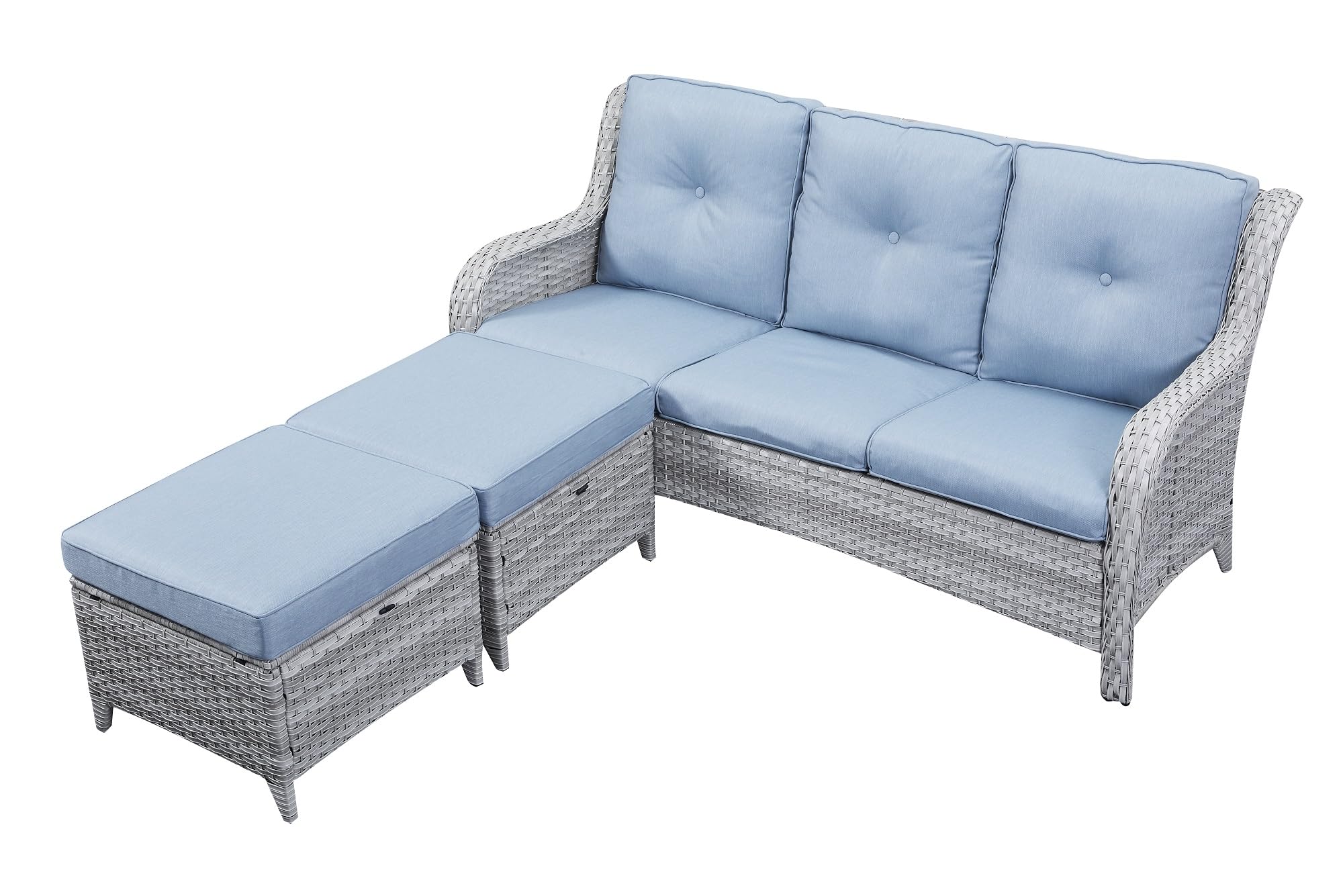 2-Piece All-Weather Rattan Ottoman Set with Soft Cushions - Outdoor Patio Furniture Footstool for Garden, Poolside & Deck Seating