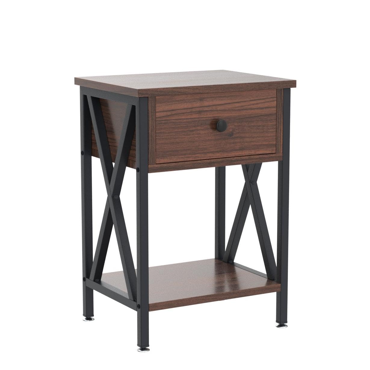 VECELO 2-Piece Nightstand Set - Modern Industrial Side Tables with Drawer & Storage Shelf for Bedroom & Living Room - Wood & Metal End Tables in Brown - Perfect for Small Spaces, Apartment Furniture & Home Decor