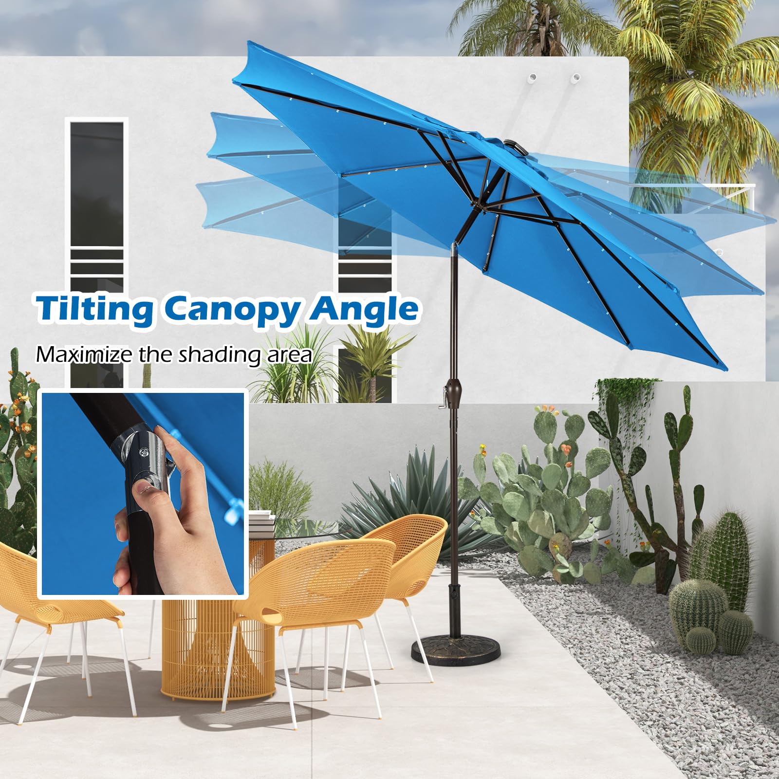 Giantex 9ft/10ft Solar LED Patio Umbrella with Crank & Tilt - Outdoor Market Umbrella for Backyard, Deck, Pool, Beach - Perfect for BBQs, Lounging & Outdoor Dining