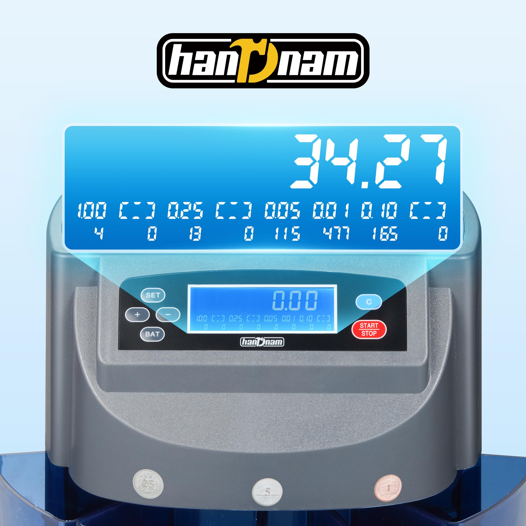 Electric Coin Sorter & Wrapper Machine - 500 Coins Capacity, 270 Coins/Min Counting Speed, LCD Display | Automatic USD Change Counter for Banks, Retail Stores & Home Use