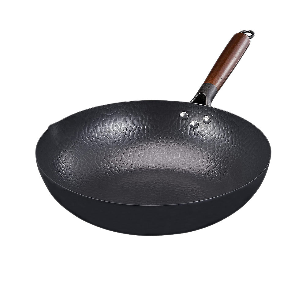 Premium Bjorn Cast Iron Deep Wok Pan - 14 Inch Traditional Chinese Stir Fry Skillet with Wooden Handle & Glass Lid - Perfect for Stir-Frying, Deep Frying, Braising & Asian Cooking