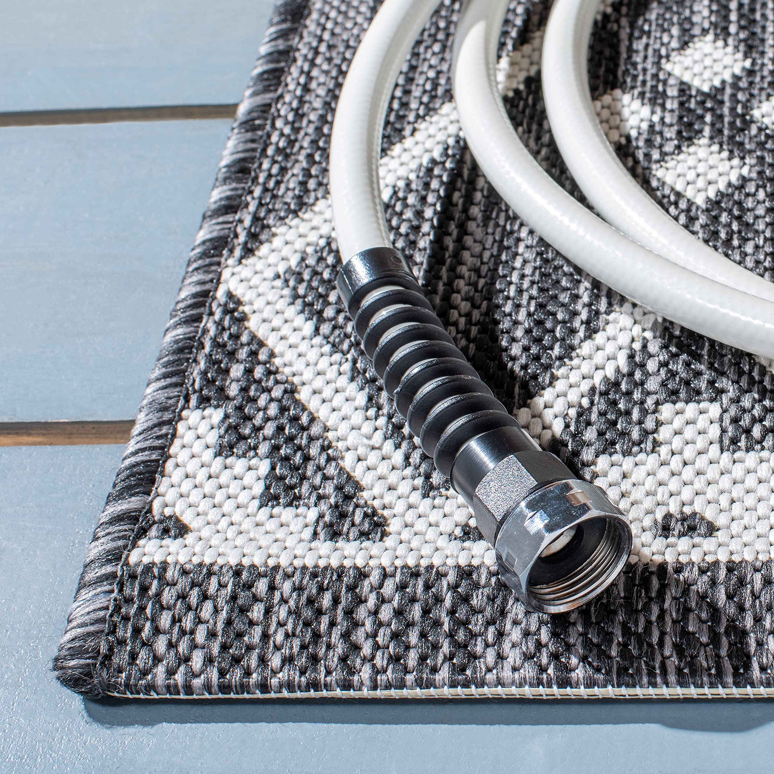 SAFAVIEH Courtyard Collection 8' x 10' Black/Ivory Indoor Outdoor Waterproof Rug - Easy Clean, Durable for Patio, Backyard, Mudroom & High Traffic Areas