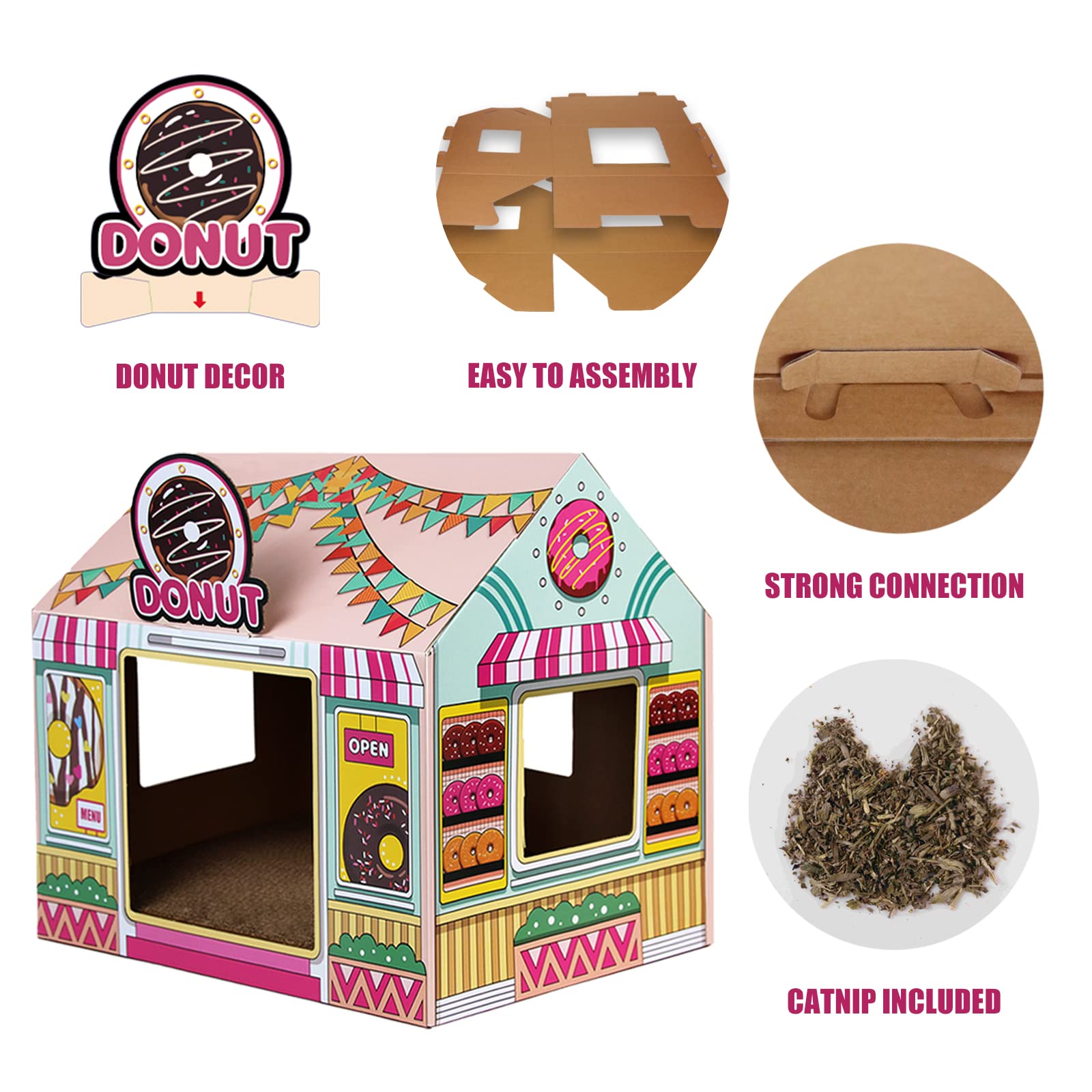 Premium Cardboard Cat House with Scratching Pad & Catnip - Cozy Indoor Playhouse for Cats - Perfect for Playtime, Napping & Stress Relief