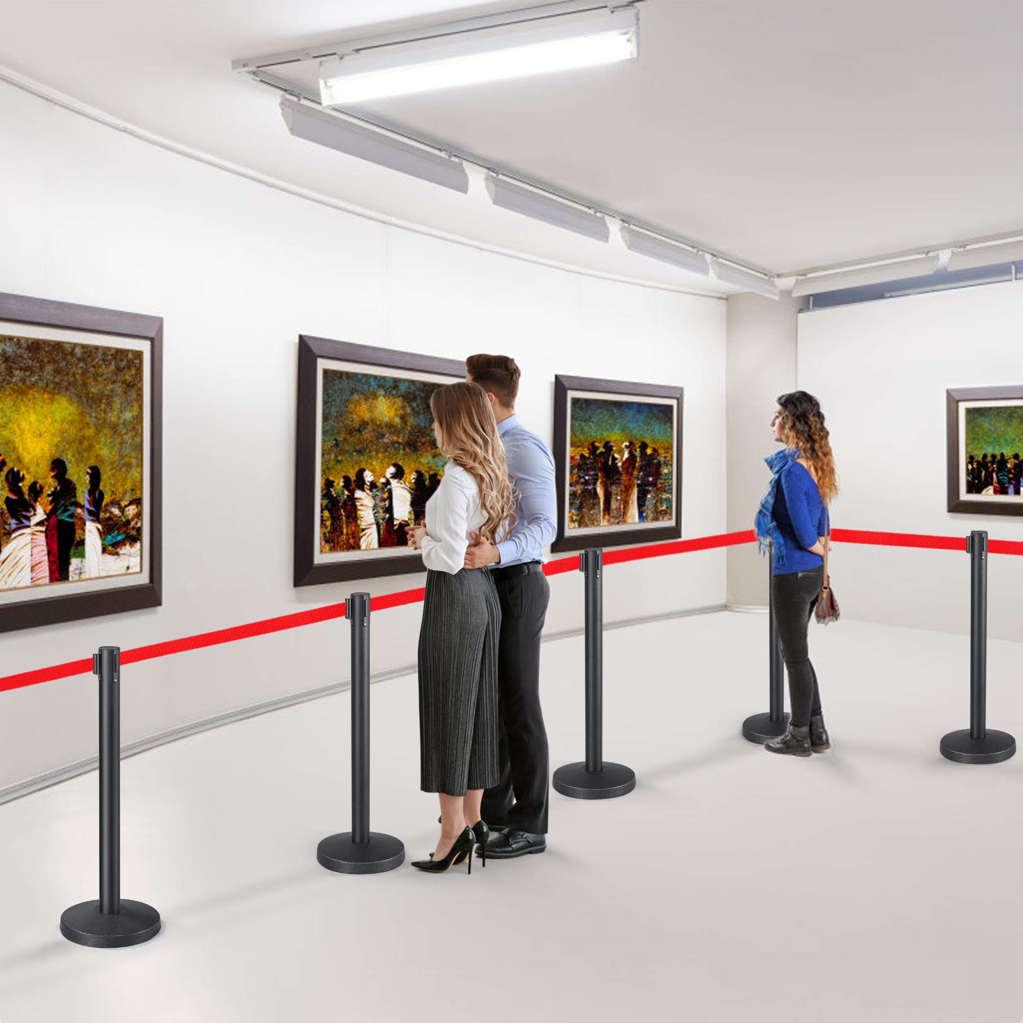 Yaheetech 6-Pack Black Varnished Crowd Control Stanchions - 36-Inch Height with 6.5ft Retractable Red Belt for Events, Queues & Retail (Easy Connect Assembly) - Perfect for Weddings, Concerts, Museums and Store Displays