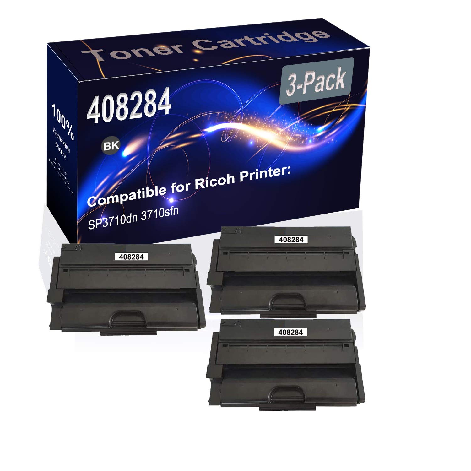 3-Pack Black High Yield Replacement Toner Cartridge for Ricoh SP 3710dn/3710sfn Laser Printers - Compatible with Ricoh 408284 - Office & Home Printing Solution