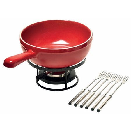 Emile Henry Burgundy Cheese Fondue Set - Premium Ceramic Fondue Pot with 6 Forks - Perfect for Entertaining, Parties & Romantic Dinners