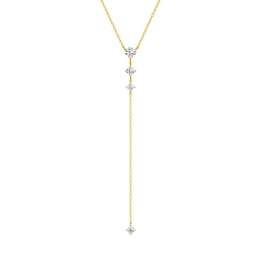 Elegant Classic Round Lab Grown Diamond Y Lariat Necklace | 14K Gold Pendant for Women | Perfect for Weddings, Anniversaries & Special Occasions