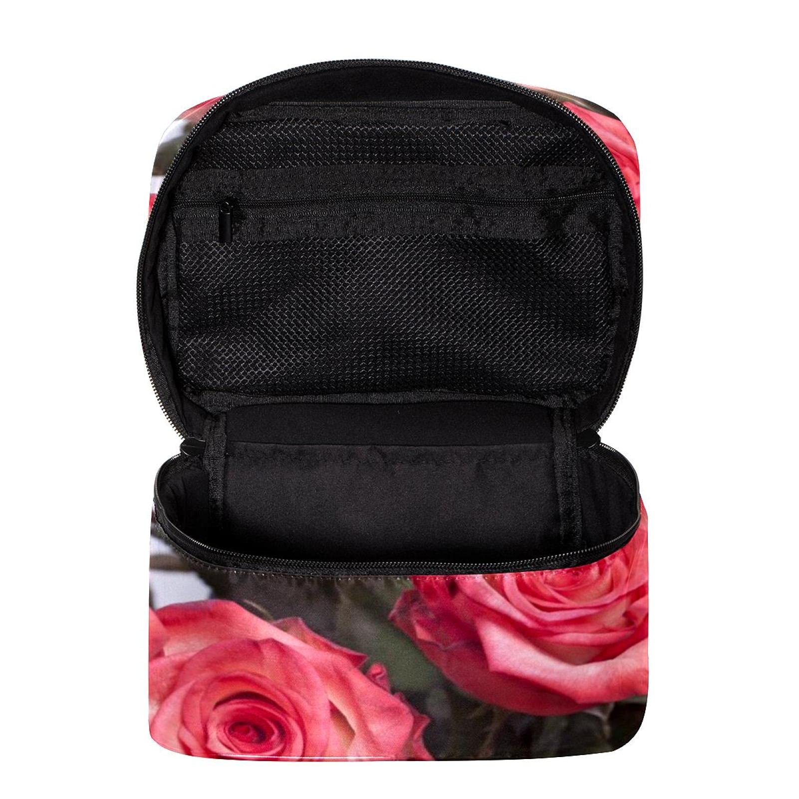 Pink Rose Cosmetic Bag for Women - Large Travel Makeup Organizer with Zipper, Perfect for Vacation & Daily Use