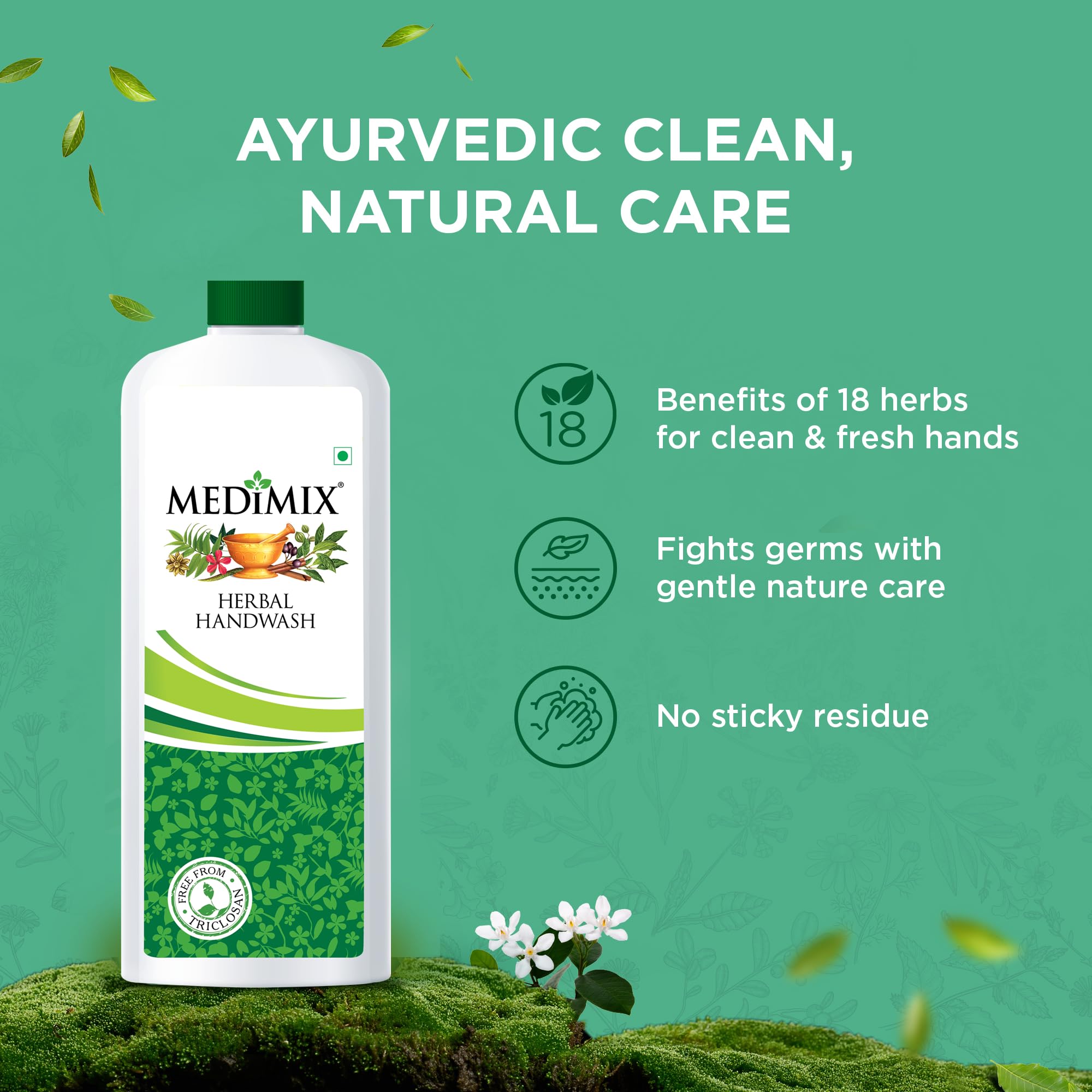 Medimix Herbal Liquid Handwash 1L Refill Bottle - Natural Germ Protection, Soft & Moisturized Hands | Free from Harsh Chemicals | Enriched with 18 Exotic Herbs | Perfect for Home, Office & Travel Use