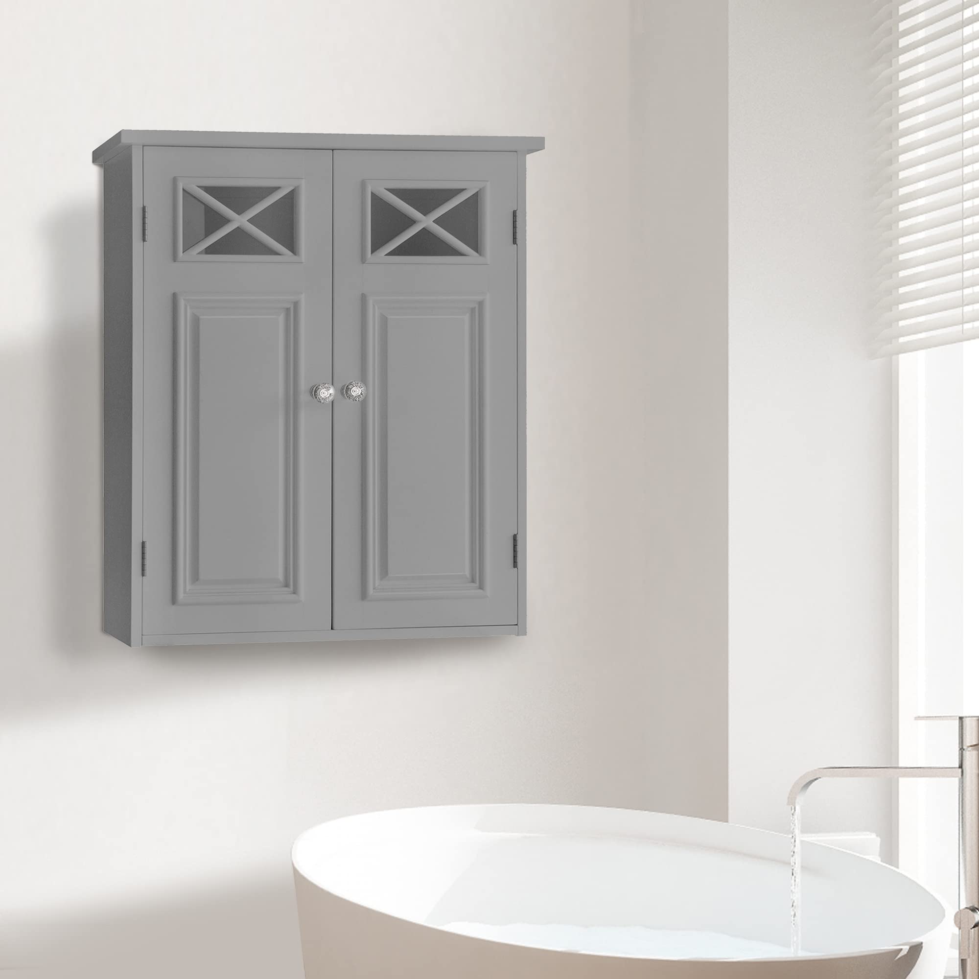 Teamson Dawson Wooden Wall Cabinet - Gray for Living Room Storage