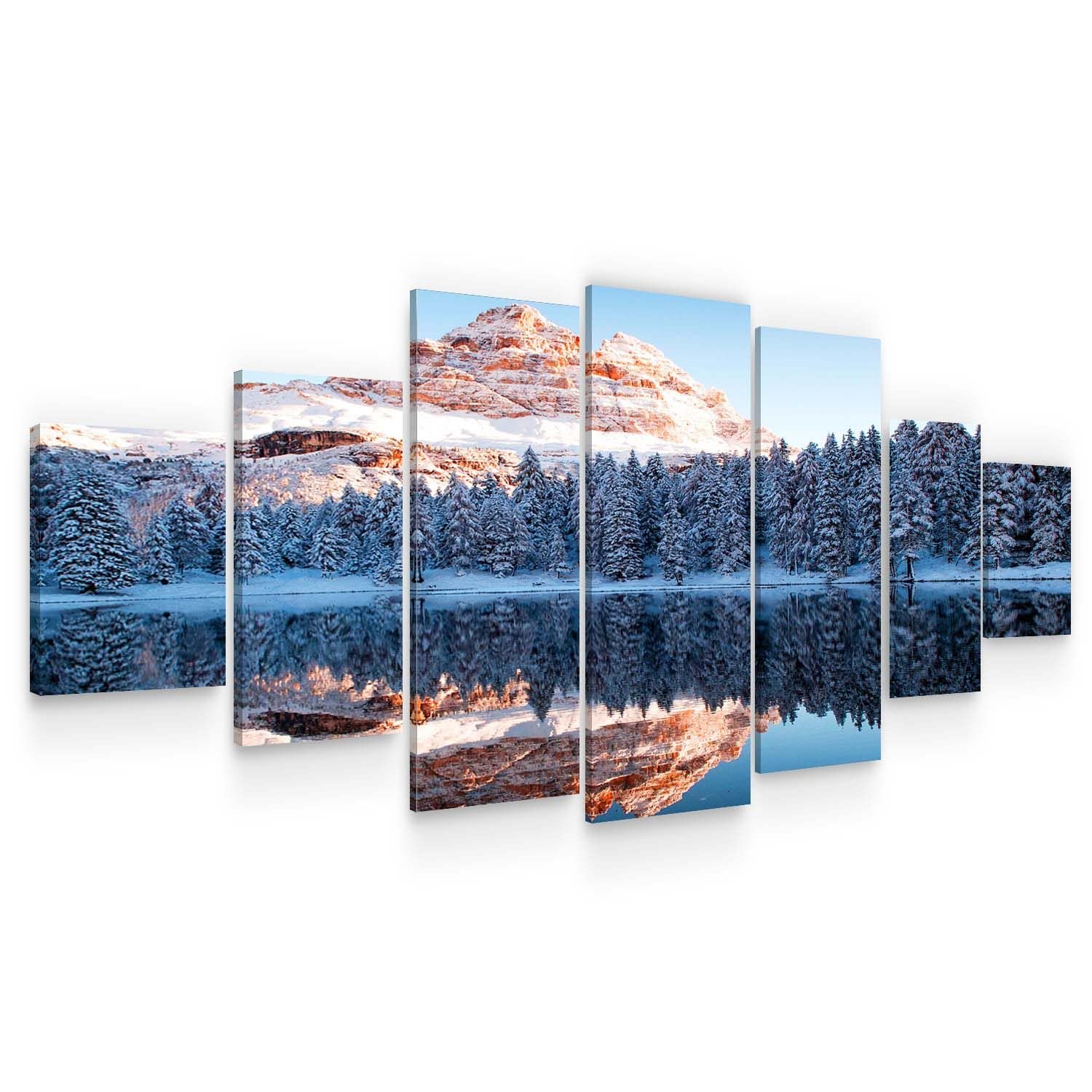 Startonight Huge Canvas Wall Art - Ice Mountains Reflecting in Lake - Modern Framed Wall Decor Set of 7 Panels (40