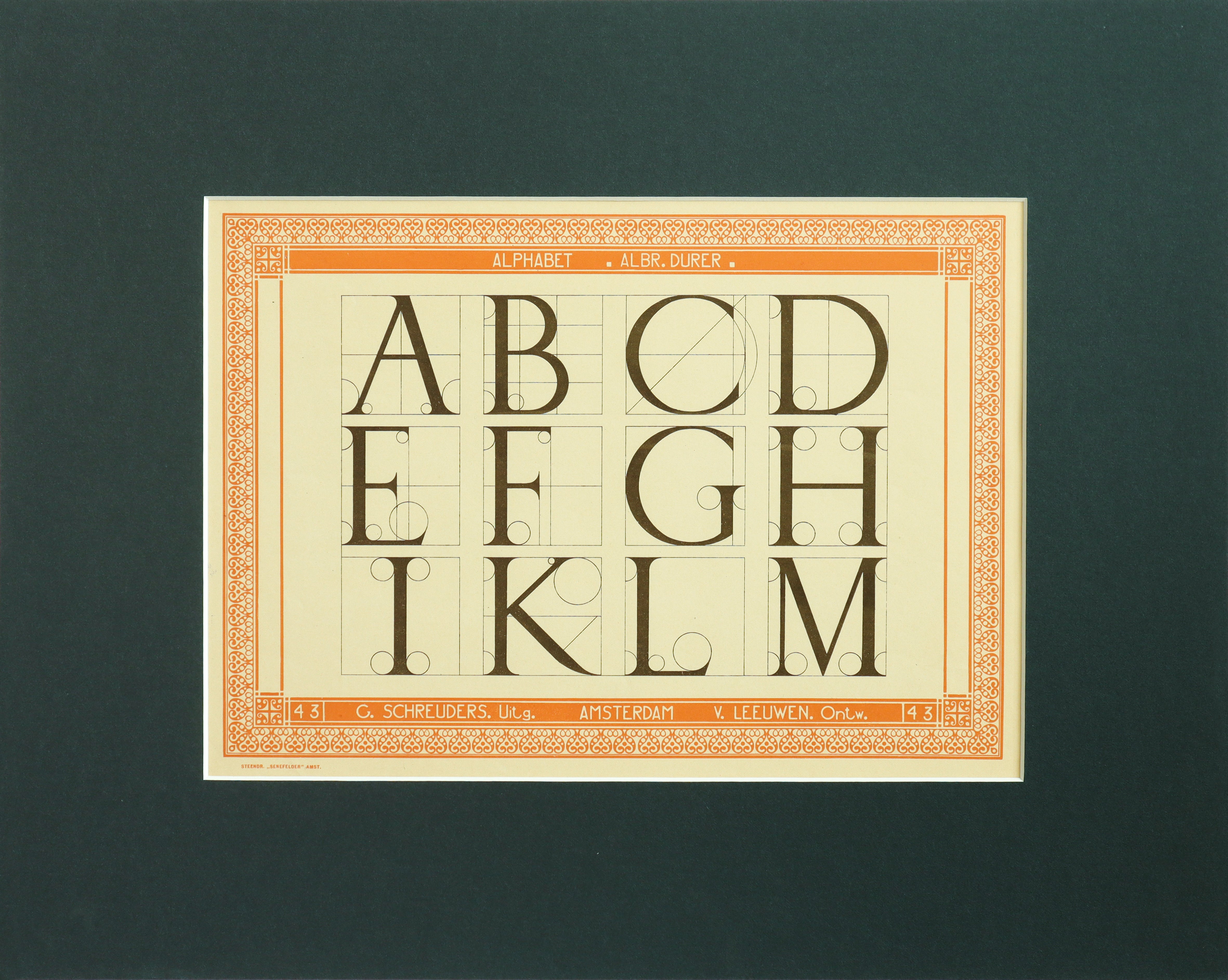 Vintage 1907 Dutch Letterpress Sheet - Antique Alphabet Print with Matted Frame (ABCD EFGH IKLM) - Perfect for Home Office Decor, Gallery Wall Display & Unique Gift Idea