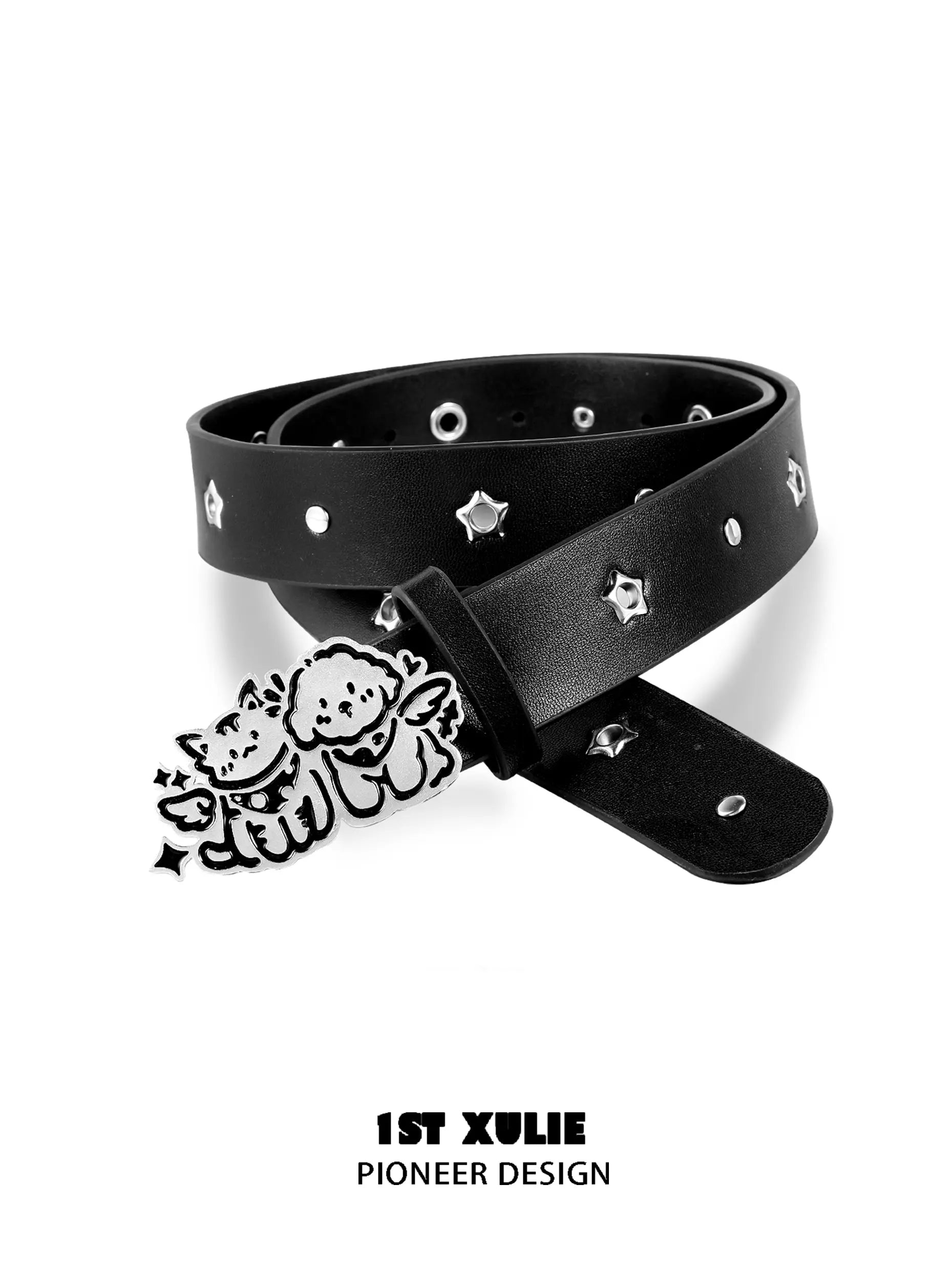 Angel Cuties Graffiti Kitten Puppy Leather Waist Belt for Women - Stylish Adjustable Fashion Accessory for Jeans, Dresses & Casual Outfits