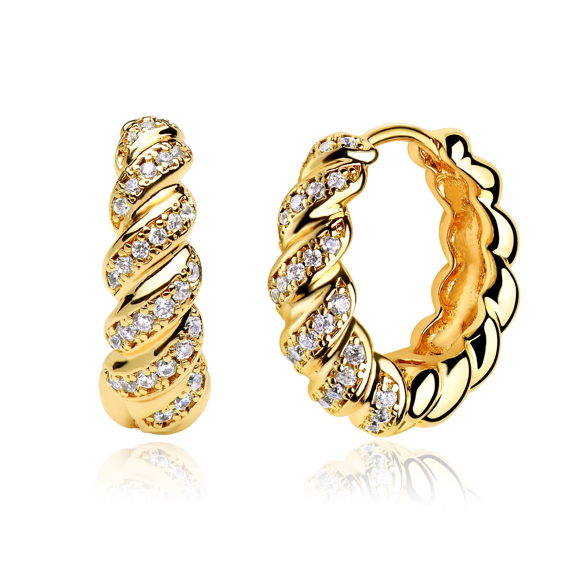 14K Gold Plated Huggie Hoop Earrings for Women - Hypoallergenic Twisted Chain Hollow Out Designer Jewelry | Perfect for Everyday Wear, Date Night & Special Occasions