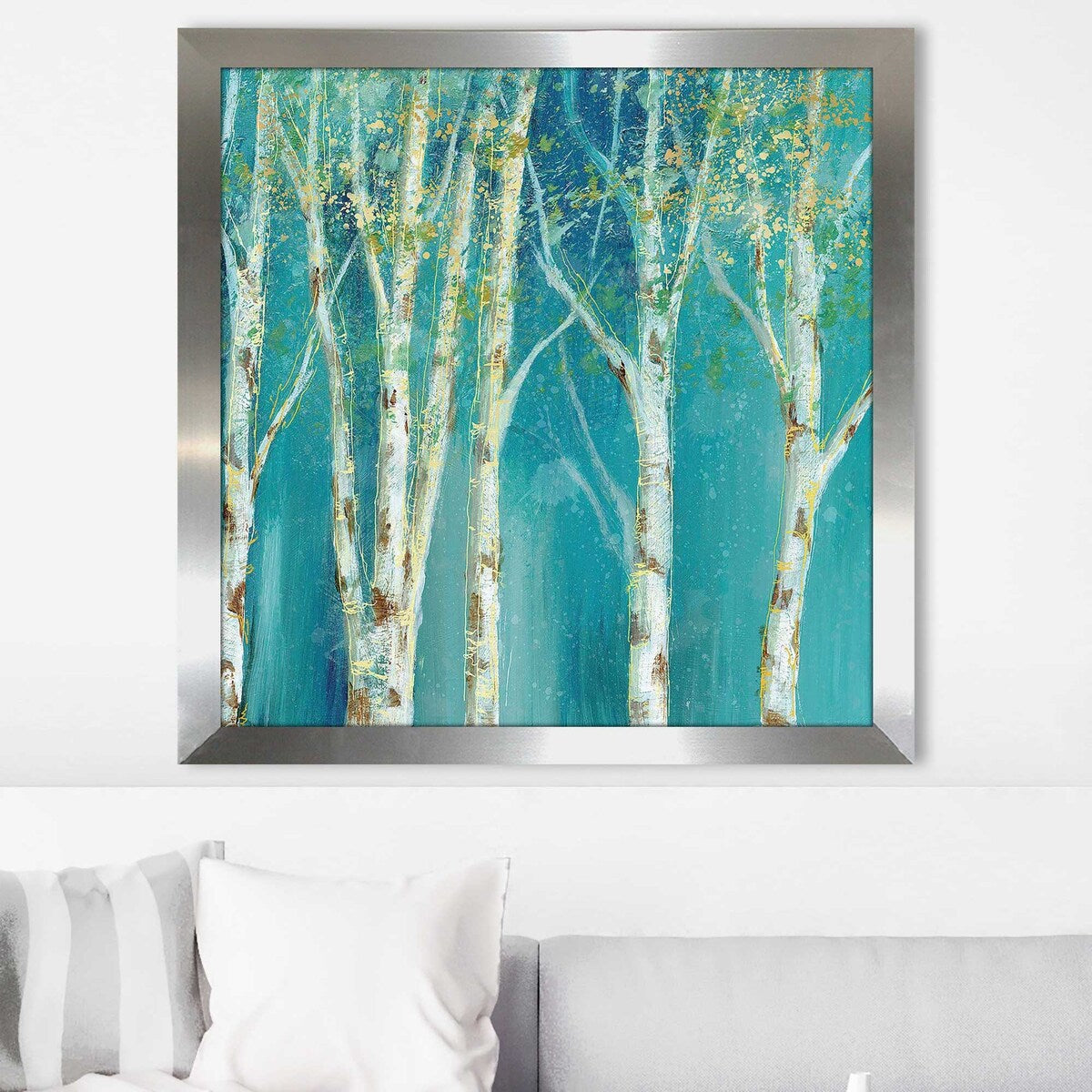 Birch on Blue II Square Art Print by Nan - Modern Acrylic Wall Decor for Living Room, Bedroom & Office