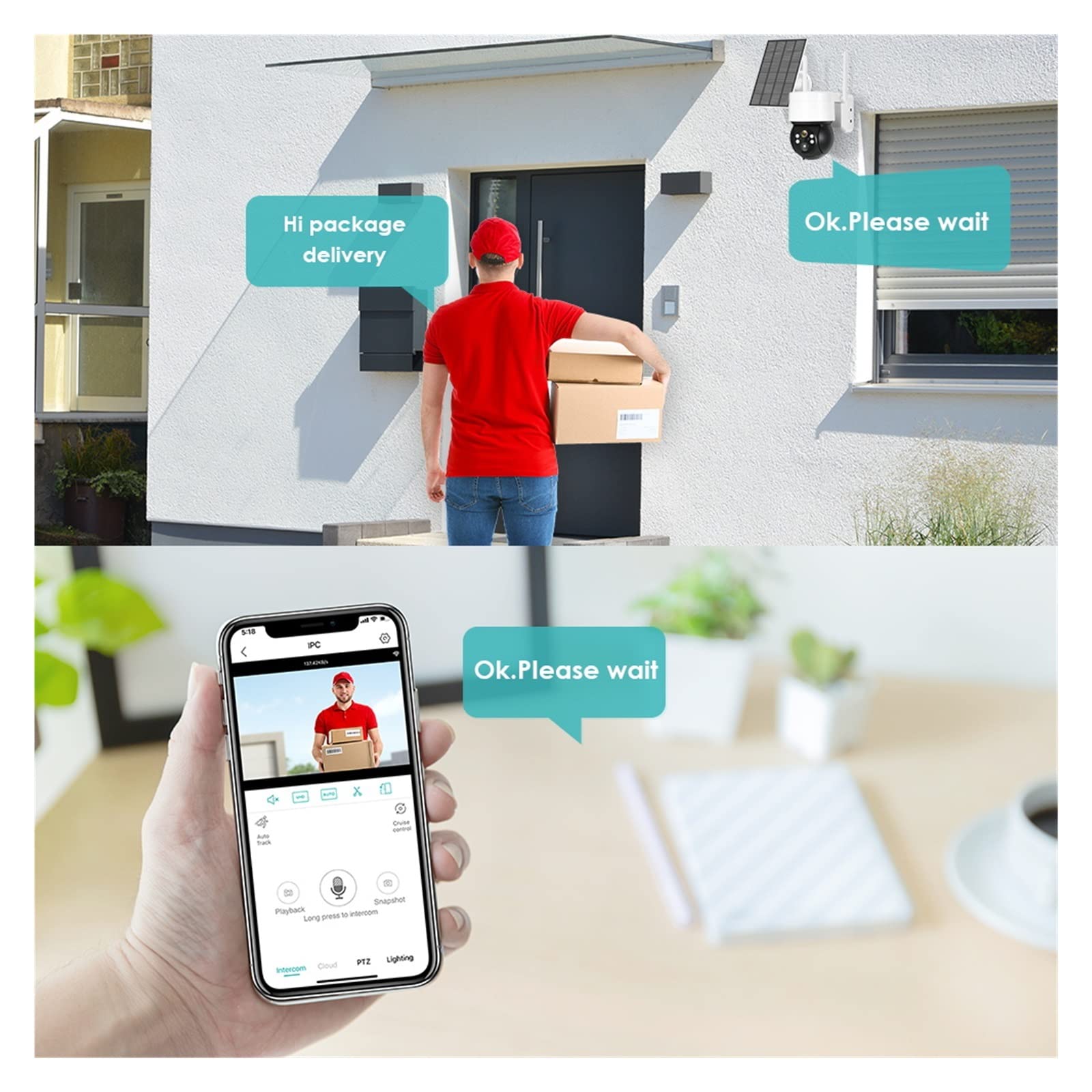 Solar Security Camera 1080P - Wireless Outdoor WiFi Camera with Night Vision, PTZ, IP65 Weatherproof & Solar Panel - 2MP HD Video Surveillance for Home, Yard, Garage Protection (No SD Card Needed)