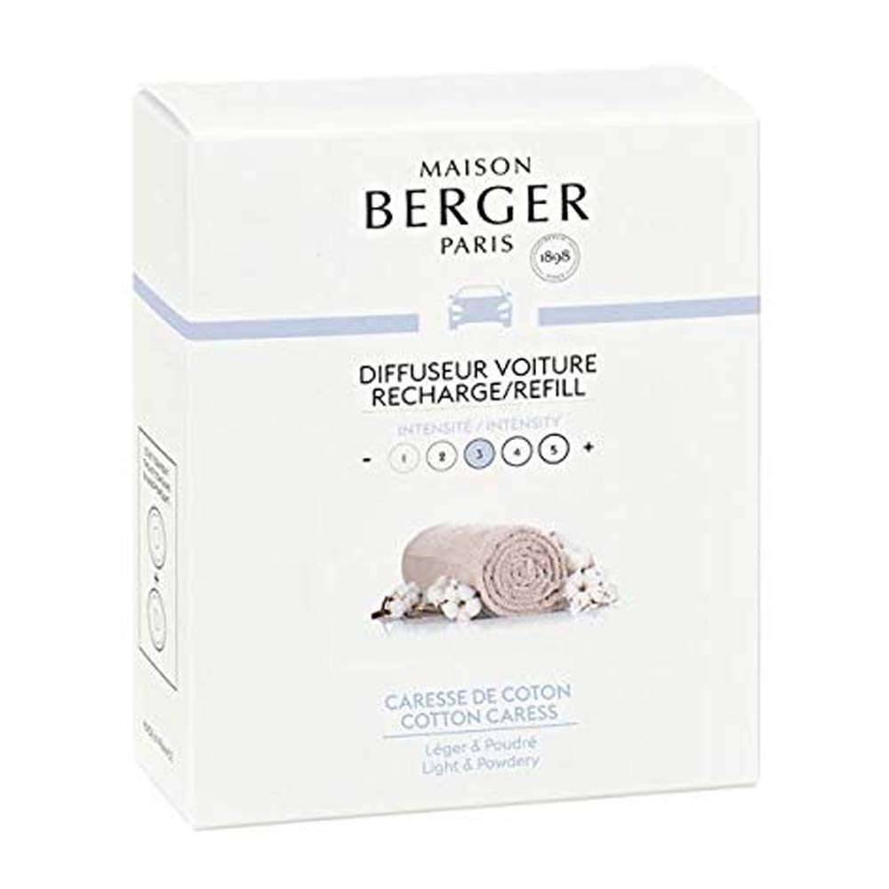 Set of 2 Premium Car Air Freshener Refills - Long-Lasting Ceramic Diffuser System (4-6 Weeks) - Lampe Berger Fragrance Made in France - Cotton Caress Scent - Perfect for Cars, Offices & Small Spaces