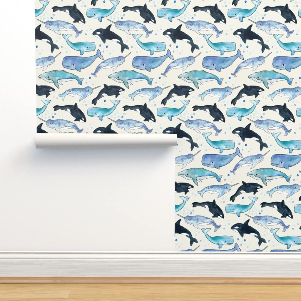 Whale & Narwhal Ocean Bubbles Peel & Stick Removable Wallpaper - 3ft x 2ft Underwater Sea Theme Custom Wall Decal for Nursery, Kids Room & Home Decor | Easy DIY Application