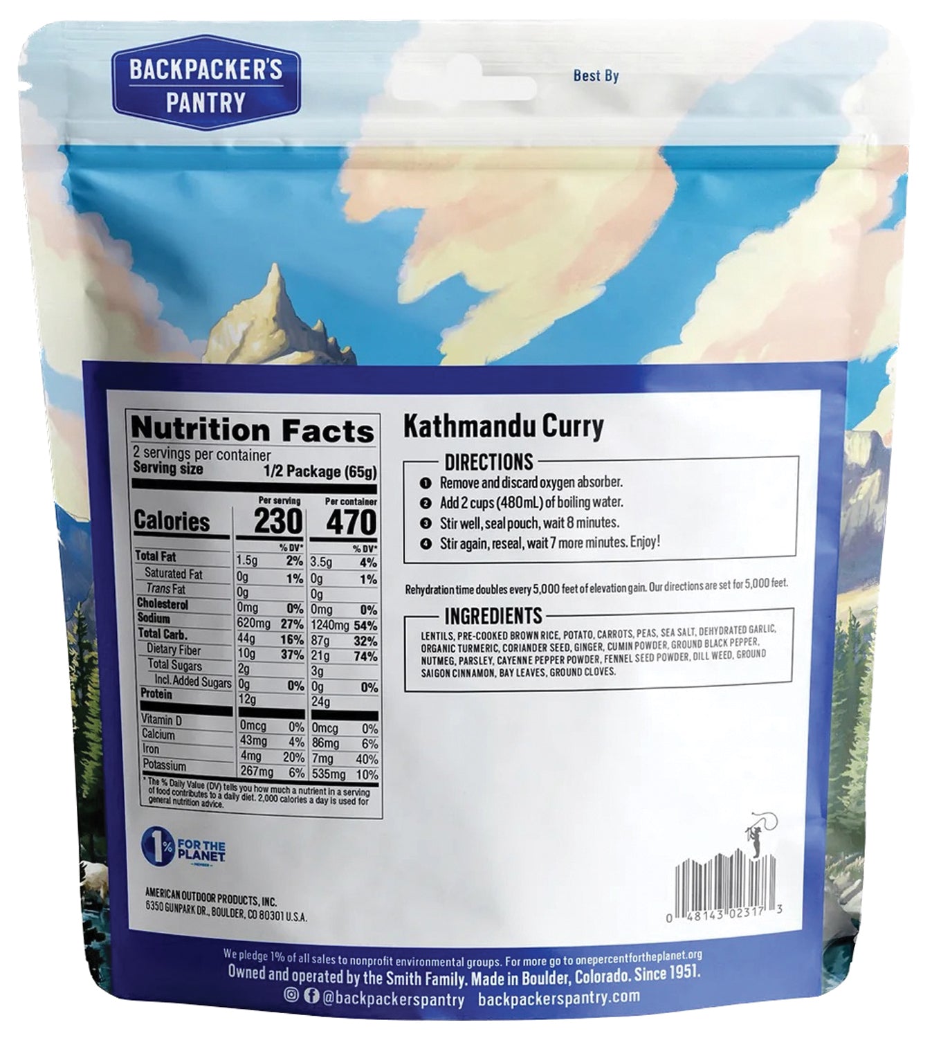 Backpackers Pantry Kathmandu Curry Vegan Meal - Lightweight Freeze-Dried Backpacking Food for Hiking & Camping - 2-Person Serving
