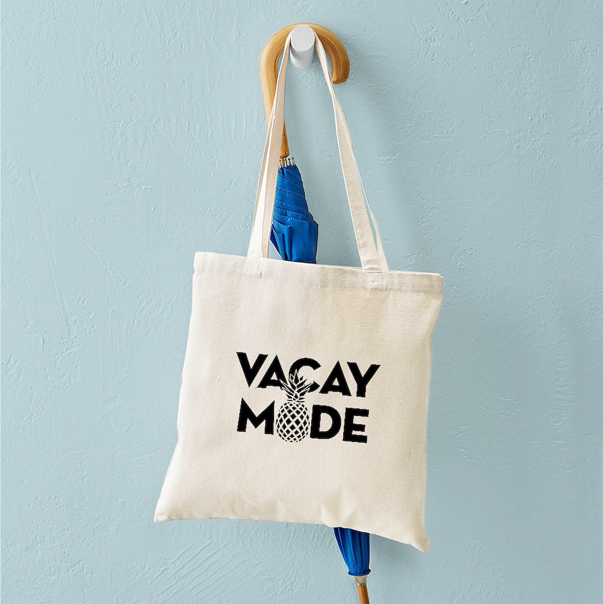 Vacay Mode Tote Bag - Natural Canvas Reusable Shopping Bag for Beach, Groceries & Travel | Eco-Friendly Cotton Tote with Spacious Design