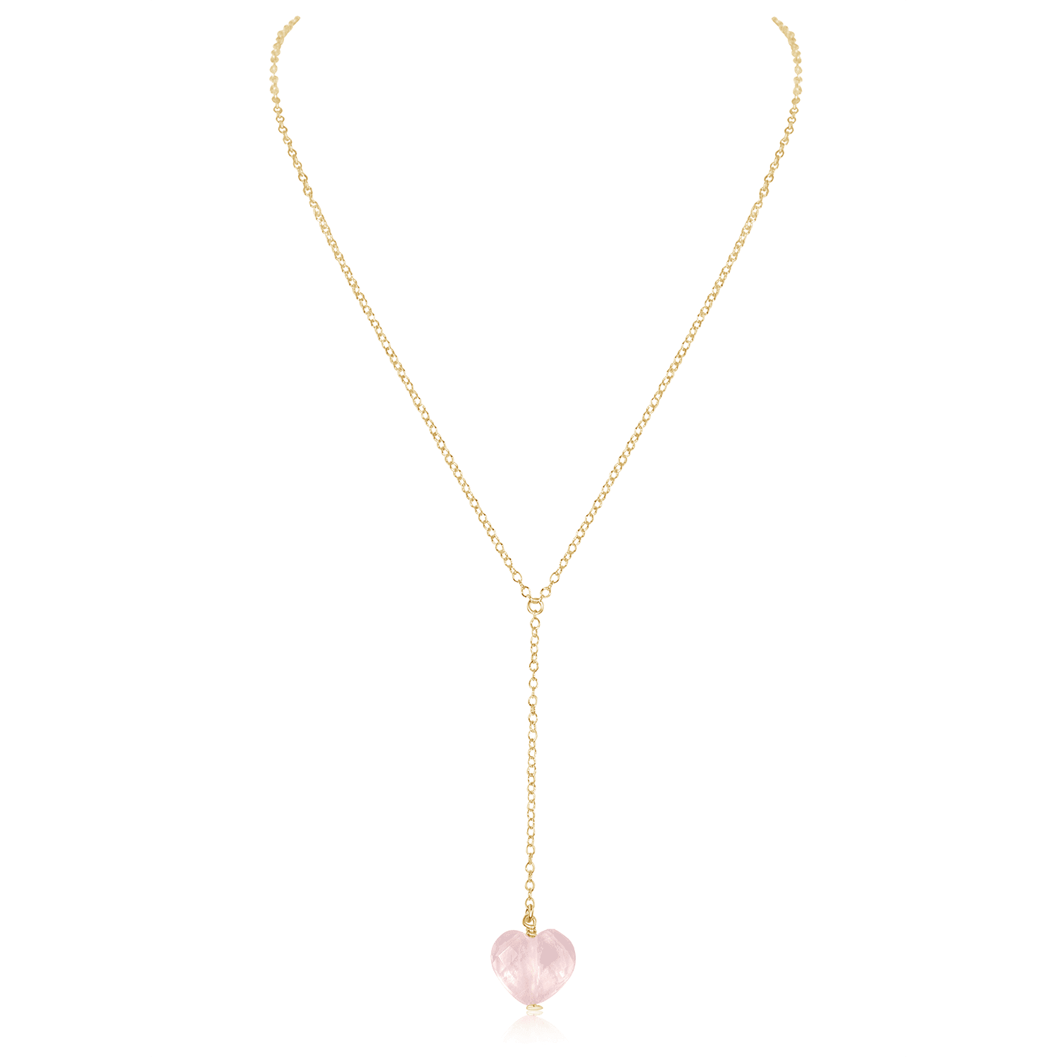 Rose Quartz Crystal Heart Lariat Necklace - Healing Stone Jewelry for Women, Dainty Layering Necklace, Spiritual Gift for Her | Perfect for Meditation, Yoga & Everyday Elegance