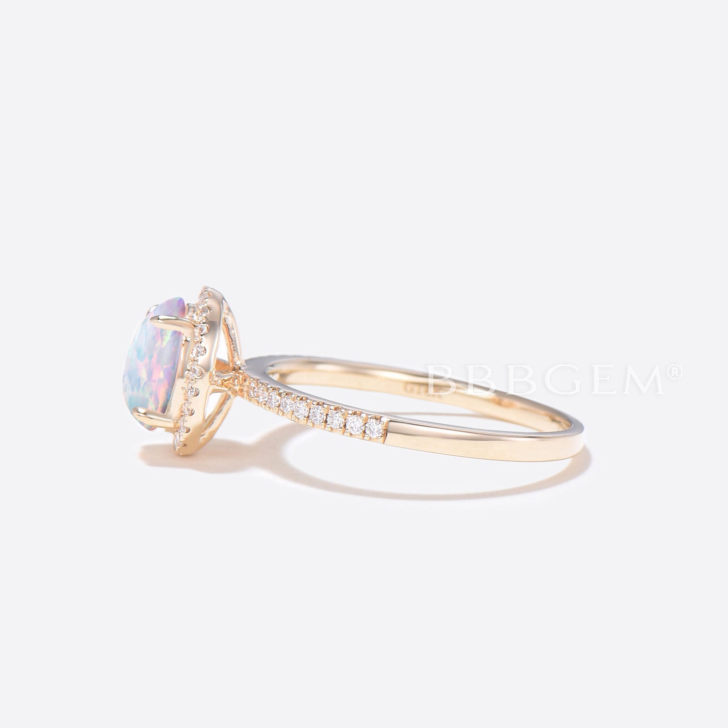 White Opal Engagement Ring - 14K Gold Moissanite Halo Bridal Ring for Women | Perfect Wedding, Proposal & Anniversary Gift | Elegant Jewelry for Special Occasions