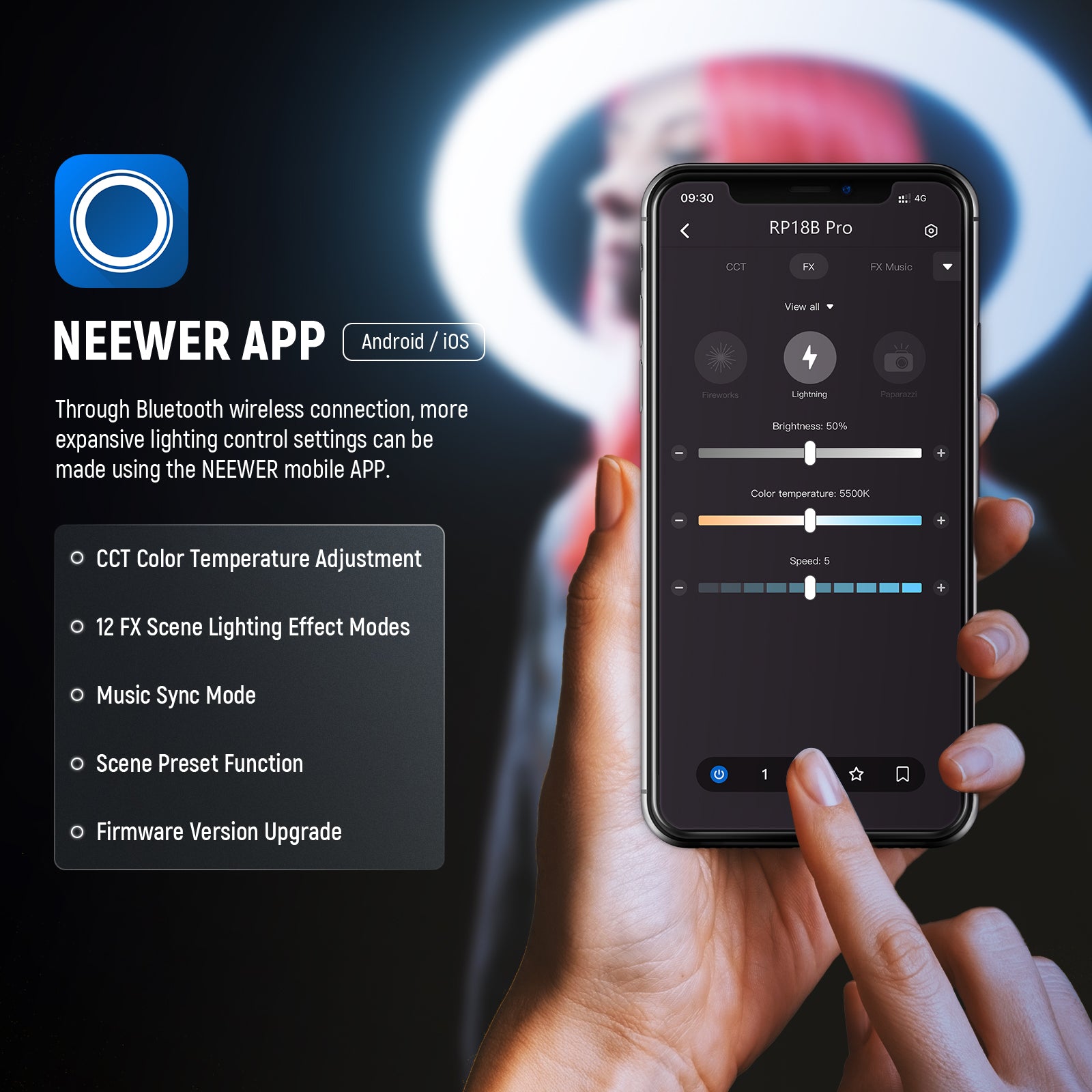 Neewer RP18B Pro 18-inch Ring Light Kit with Stand & Phone Holder - Perfect for YouTube Videos, TikTok Live Streaming, Portrait Photography, and Makeup Tutorials