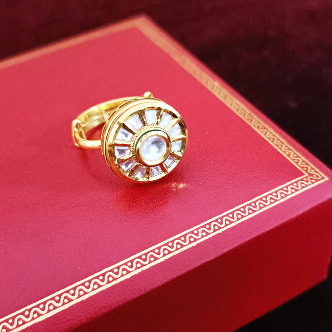 Exquisite Gold Plated Royal Kundan Beaded Ring - Elegant Indian Jewelry for Women | Perfect for Weddings, Parties & Special Occasions