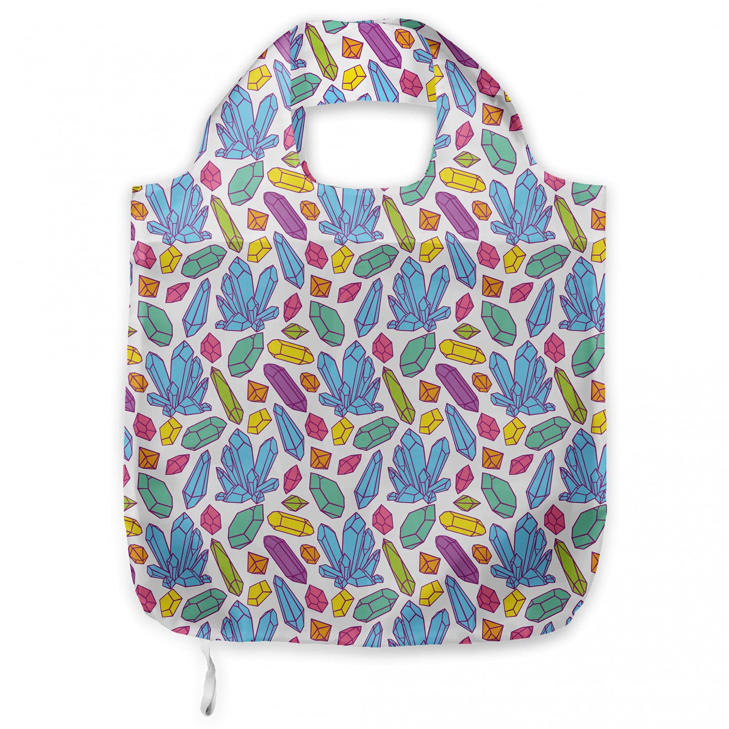 Ambesonne Reusable Shopping Bag - Modern Abstract Gemstone Design, Large Capacity Foldable Grocery Tote for Women & Men, Eco-Friendly Market Tote for Groceries, Beach, Travel & Daily Use (White & Multicolor)
