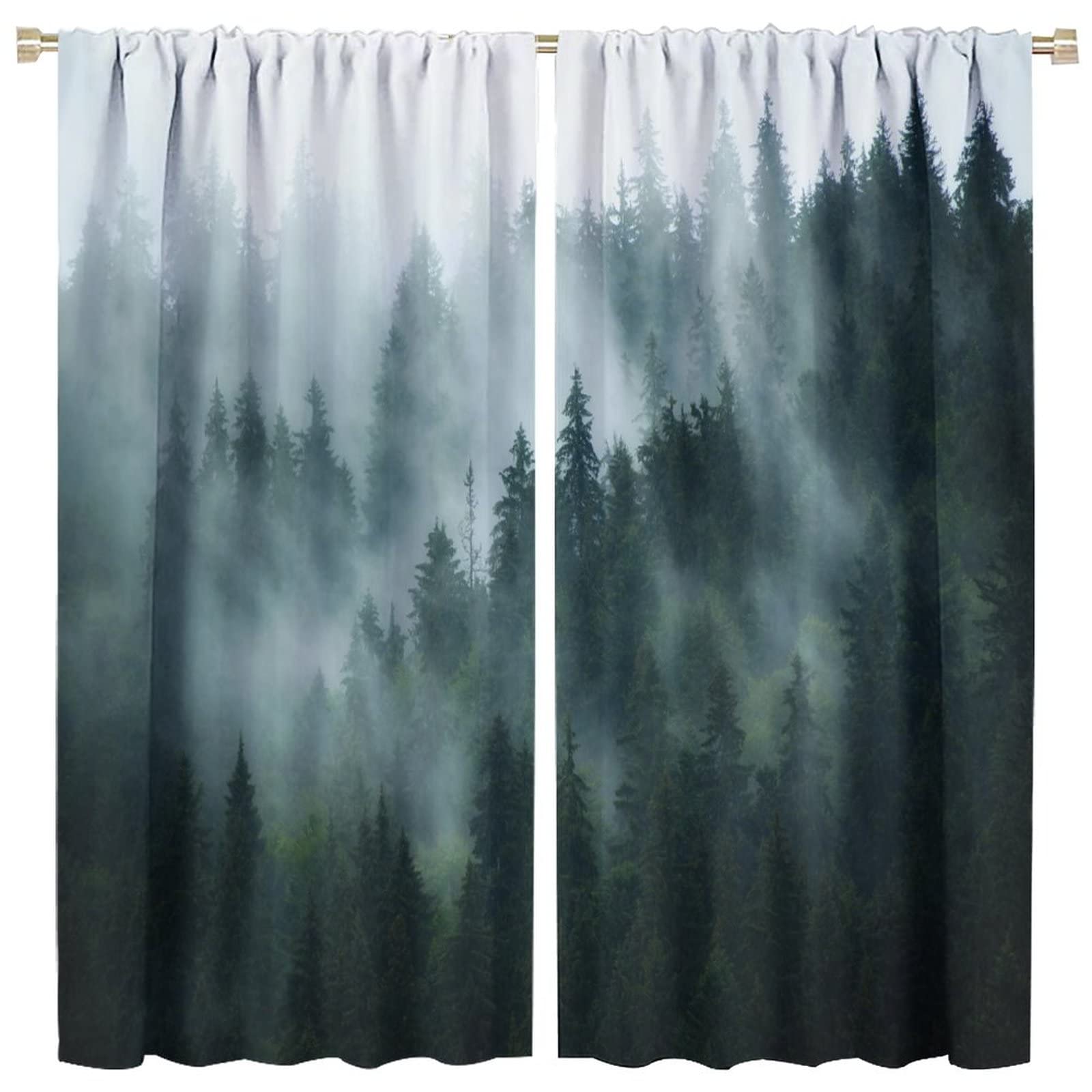 Misty Mountain Blackout Curtains - Fog Green Forest Scenic Window Drapes with Nature Tree Woodland Design, 42x45 Inches, 2 Panels | Perfect for Bedroom & Living Room Decor, Blocks Light for Better Sleep & Privacy