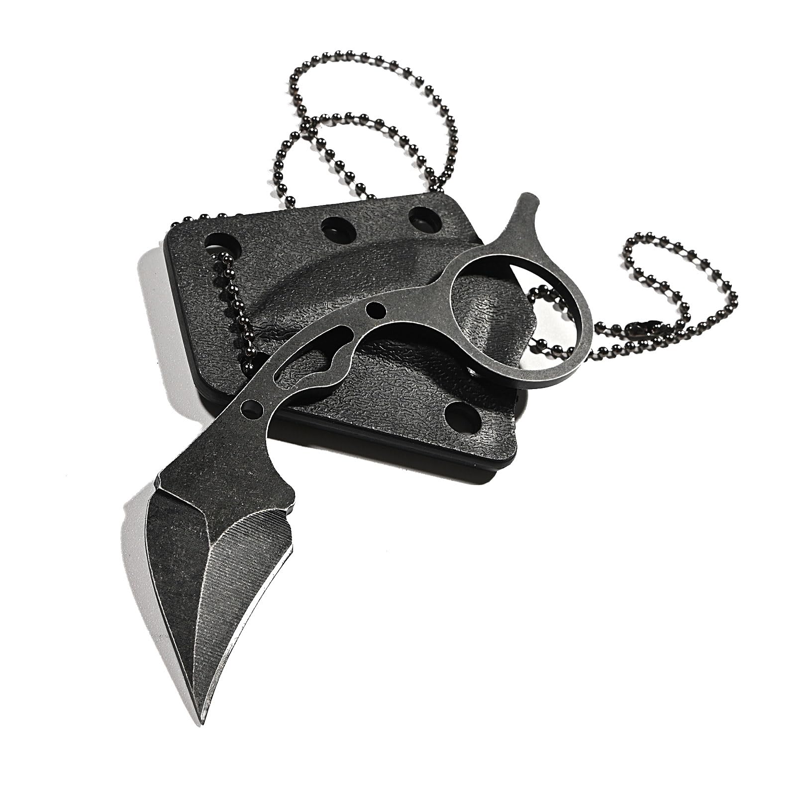 440C Mini Fixed Blade Knife with Steel Handle - Compact Outdoor Camping & Survival Knife with K-Sheath Necklace - Perfect for Hiking, Bushcraft, and Emergency Preparedness