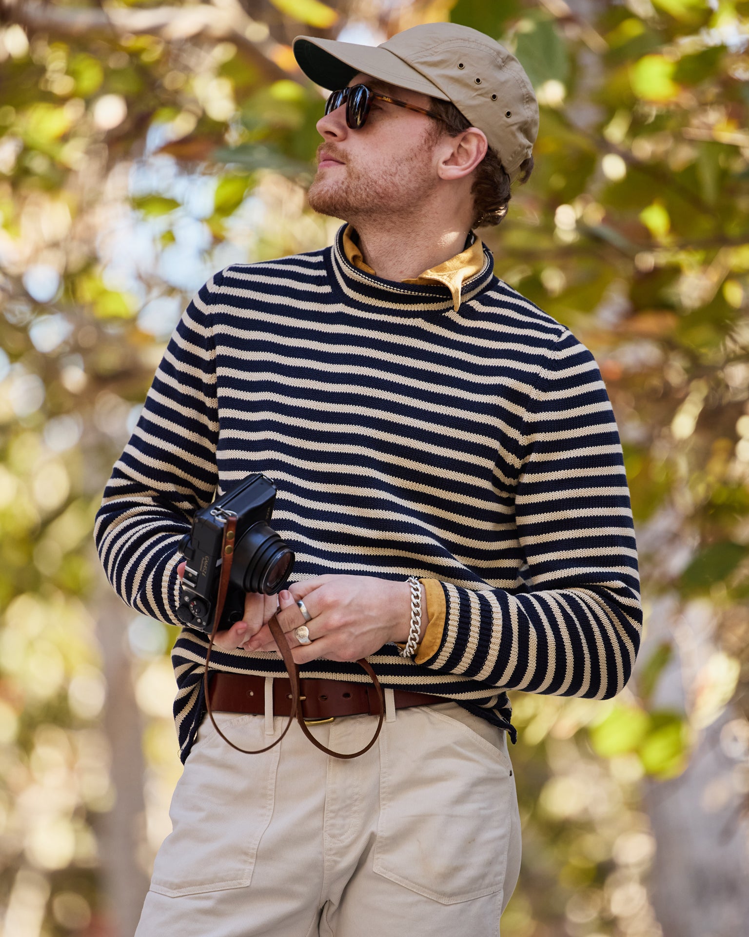 Premium Cotton Linen Blend Fisherman's Sweater - Navy & Sand Striped Pullover for Men & Women | Cozy Casual Wear for Fall, Winter & Outdoor Activities
