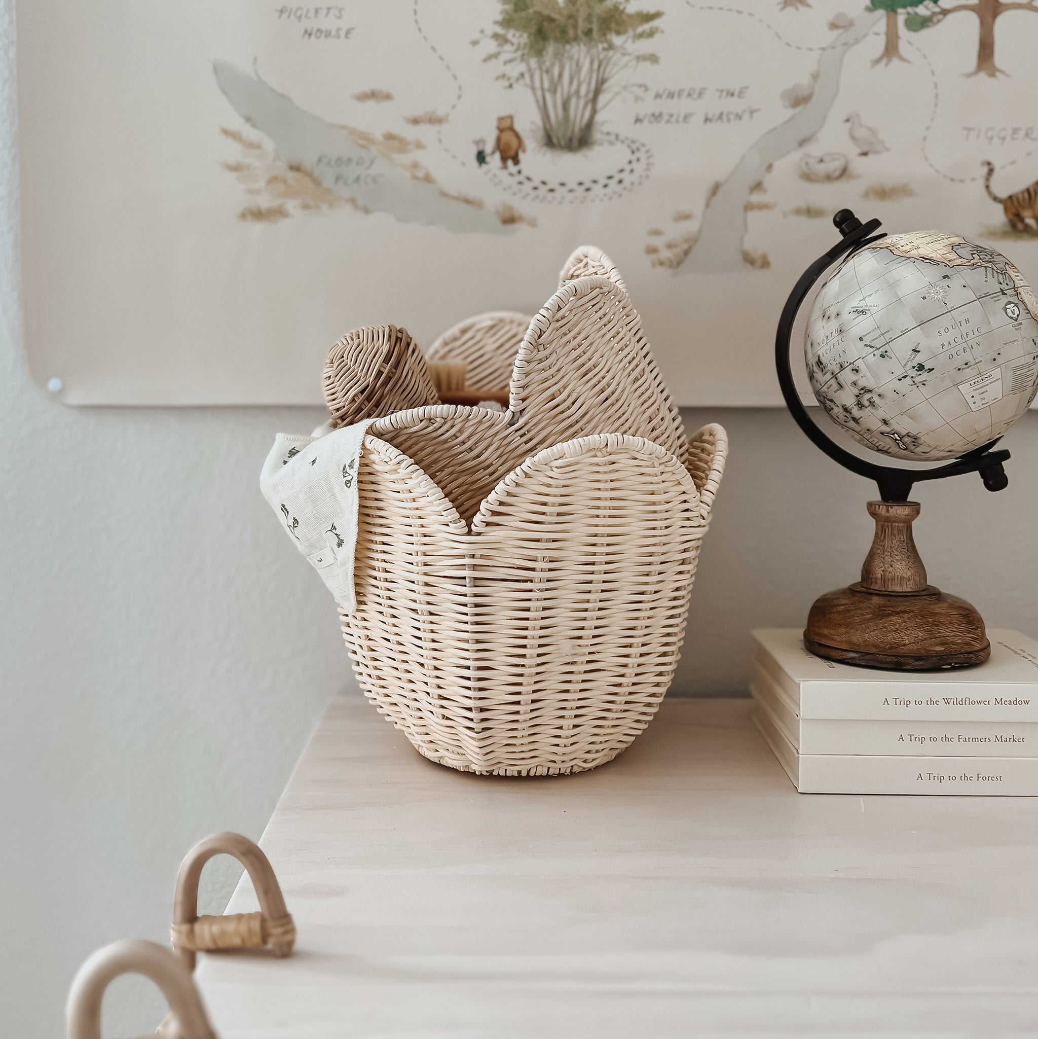 Natural Rattan Lily Basket Set - 3-Piece Buttercream Woven Storage Baskets for Home Decor, Nursery Organization & Laundry Room Essentials
