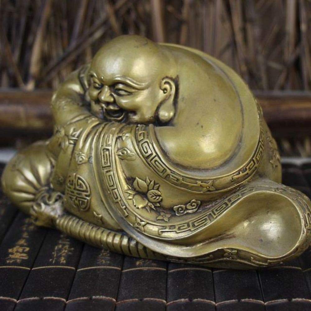LILOVE Chinese Buddhism Brass Happy Laughing Maitreya Buddha Statue - Handcrafted Brass Sculpture for Home Altar Decor, Meditation Room & Feng Shui Gift