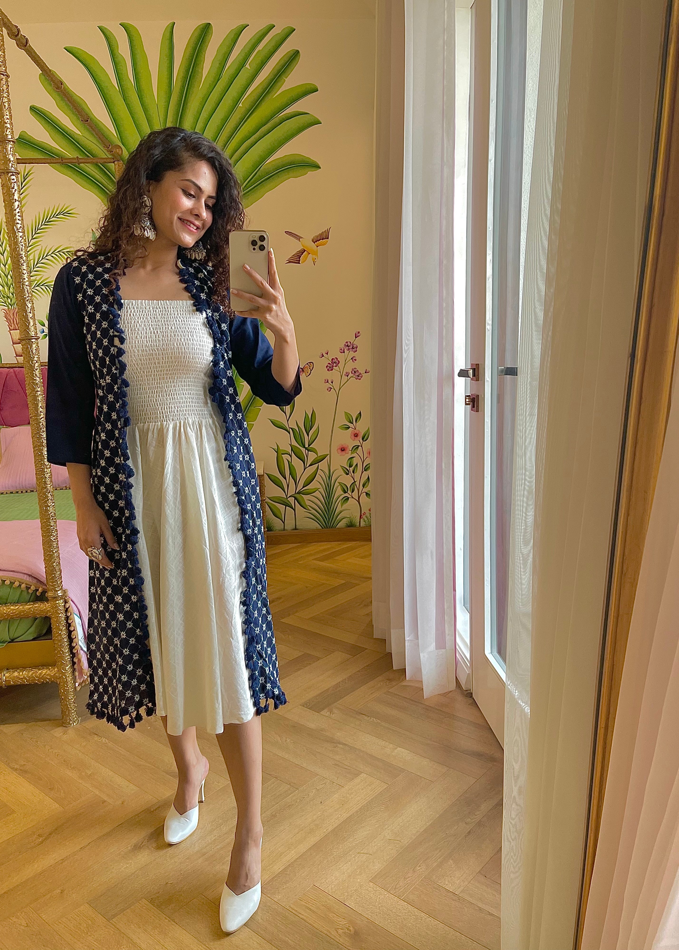 Elegant Blue Embroidered Jacket Maxi Dress for Women - Boho Chic Floral Embroidery Long Dress for Beach Wedding, Party & Special Occasions