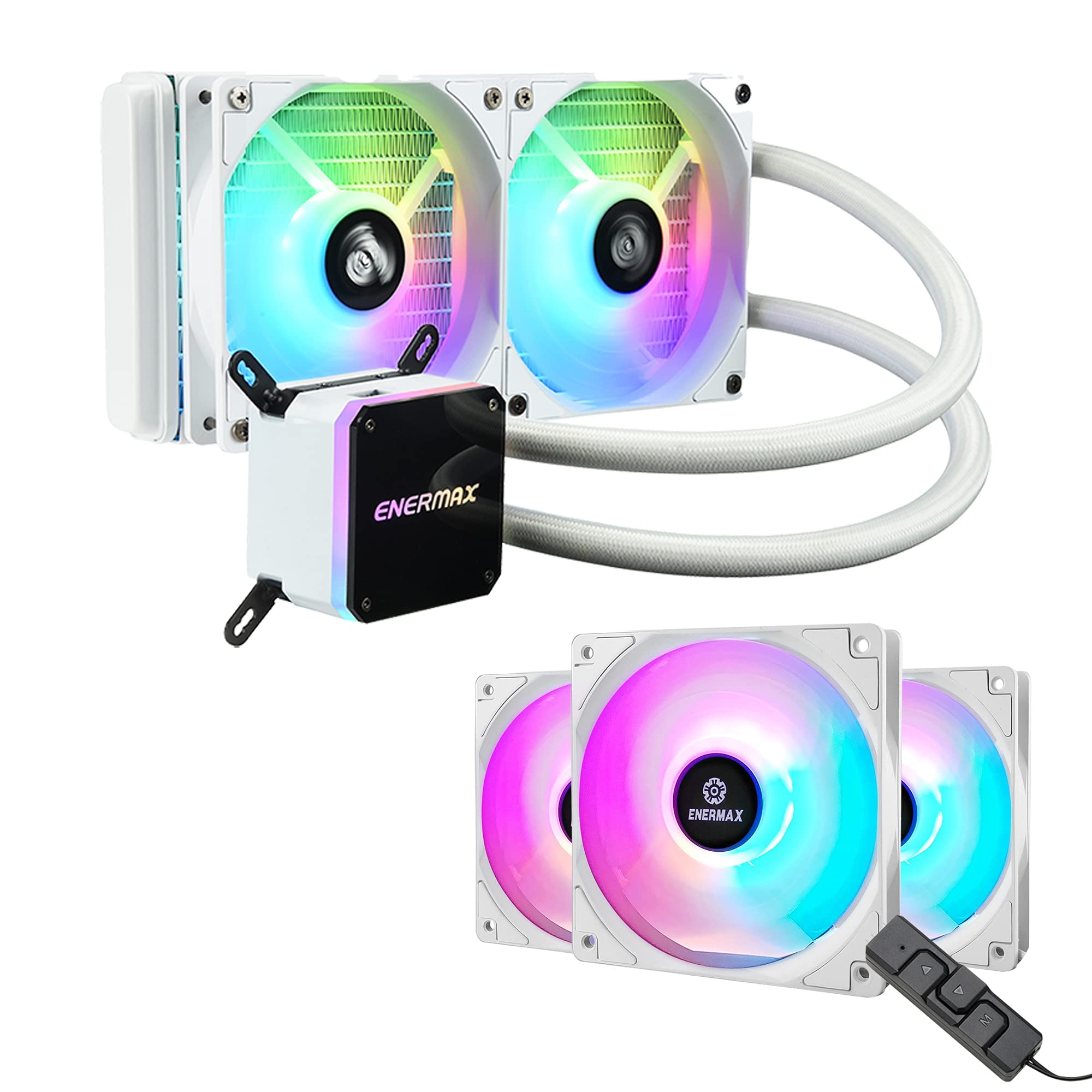 Enermax Liqmax III 240 ARGB AIO Liquid CPU Cooler with 3x HF120 RGB PWM Fans - High Performance Cooling for Gaming PC, Workstation & Overclocking (White) - Perfect for Intel/AMD CPUs & Custom RGB Builds