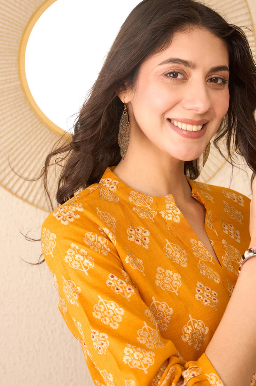 Stylish Yellow Cotton Blend Floral Printed Tunic Top for Women - Casual Summer Wear, Beach Cover-Up & Boho Outfit