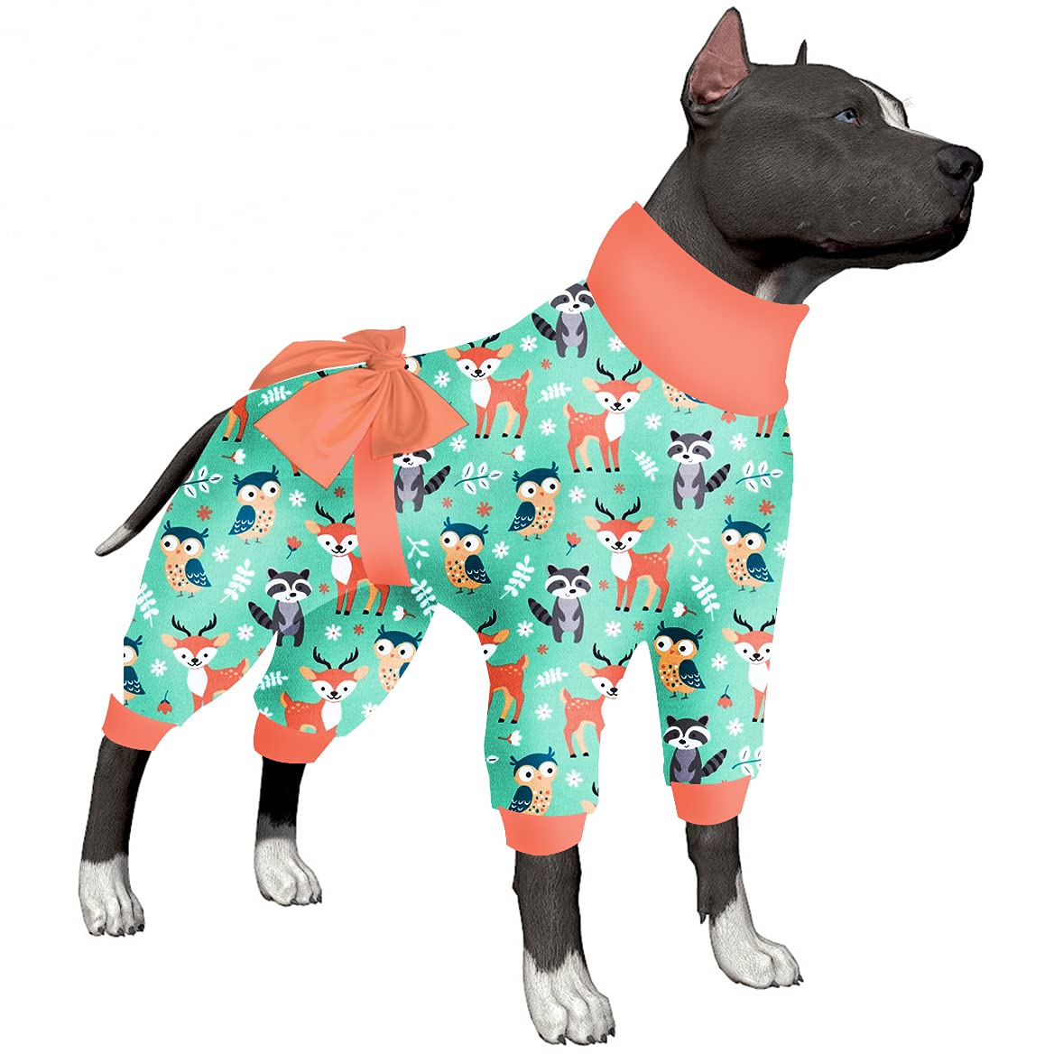 LovinPet Dog Recovery Suit for Post-Surgery, UV Protection & Anxiety Relief - Elastic Woodland Magic Green Pajamas for Large Dogs (4-Leg Design) - Perfect for Post-Op Care, Sun Protection & Stress Reduction
