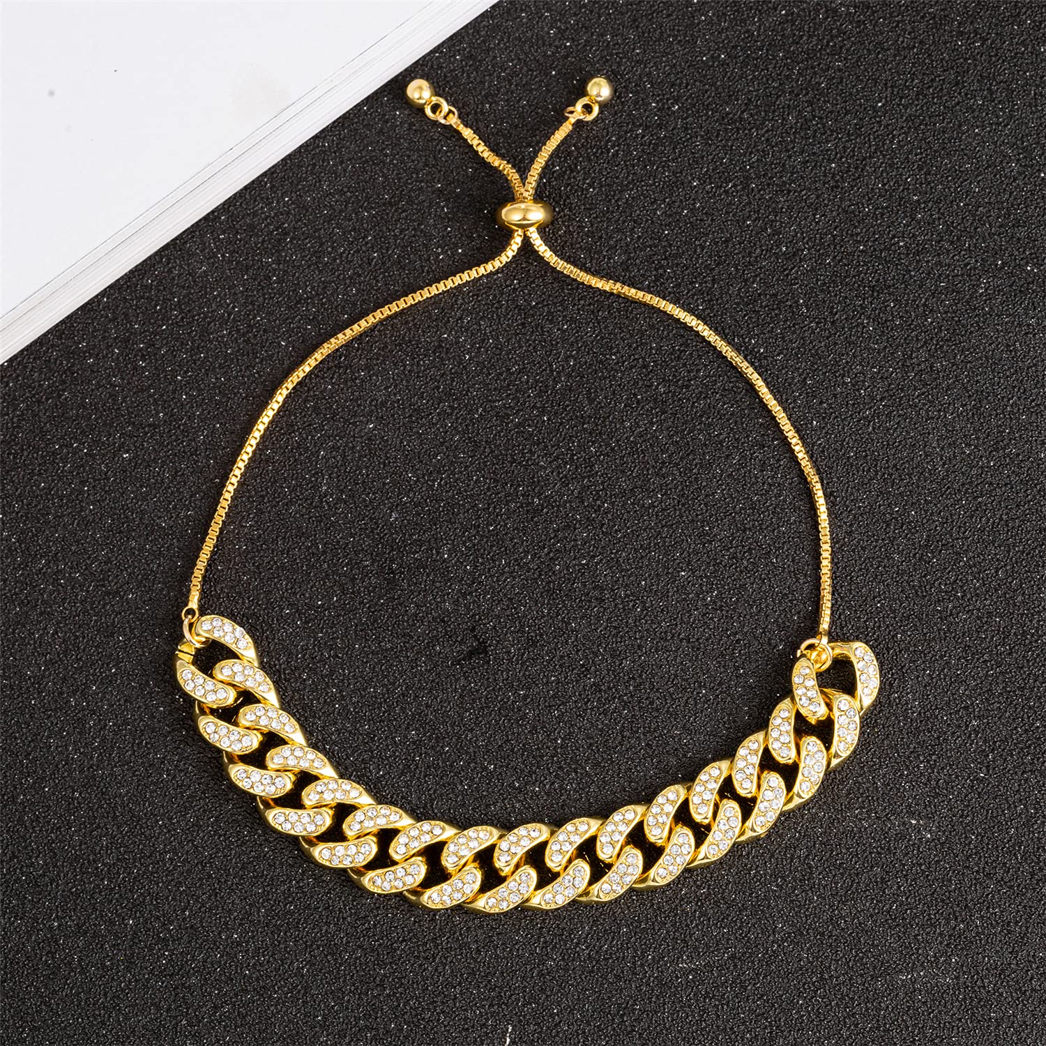 Kelistom Cuban Link Rhinestone Gold Box Chain Anklet for Women - Adjustable Punk Hip-Hop Ankle Bracelet | Perfect for Parties, Concerts & Streetwear Fashion