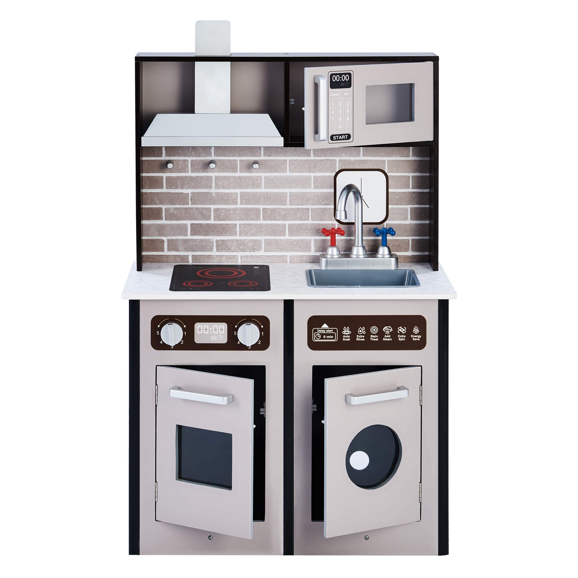 Teamson Kids Little Chef Burgundy Classic Pretend Play Kitchen Set - Espresso & Black Toy Kitchen for Toddlers & Preschoolers - Perfect for Imaginative Play, Role-Playing & Early Learning at Home or Preschool