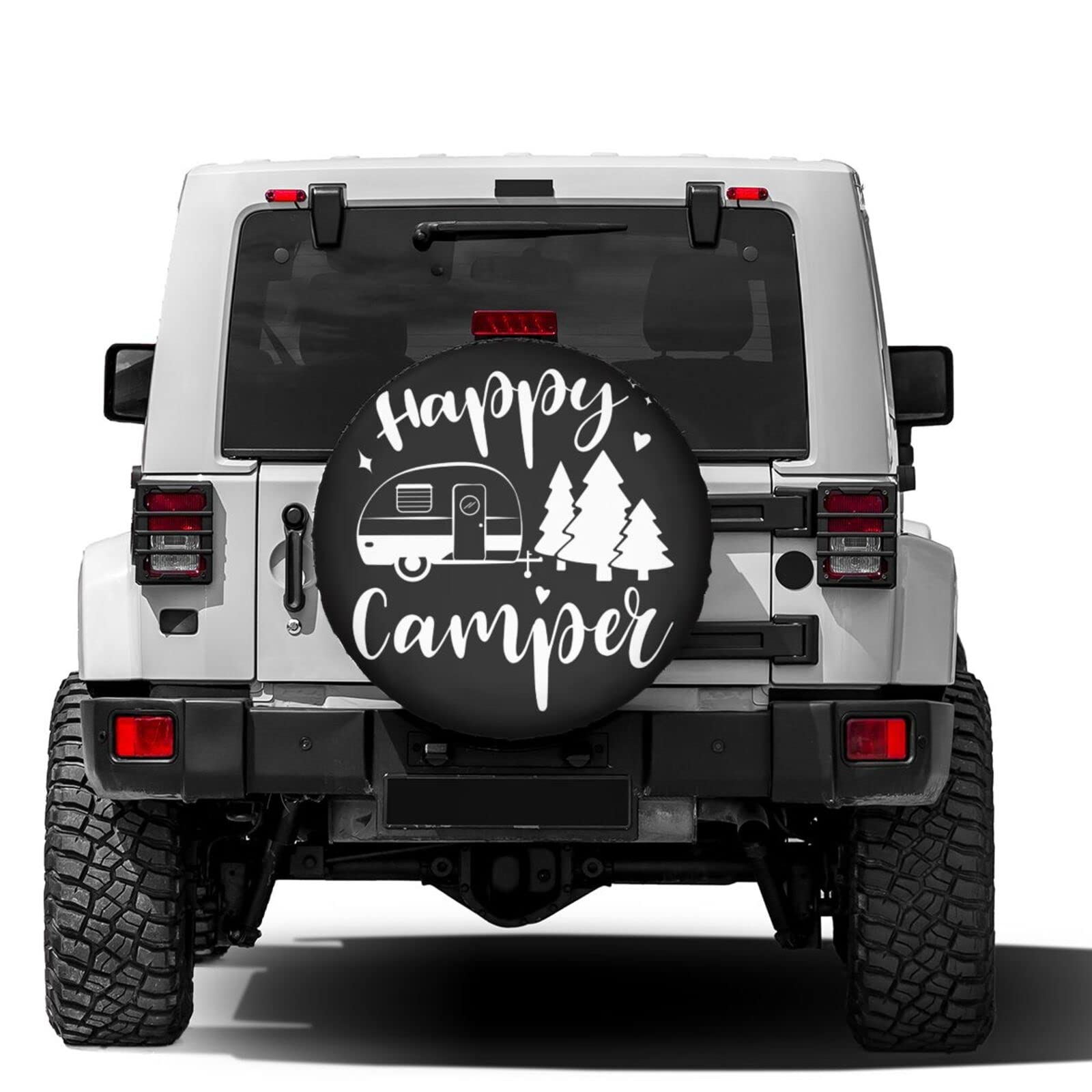 Happy Camper 15 Inch Spare Tire Cover - Dust Proof Wheel Cover for Trailer, RV, SUV & More - Perfect for Camping Trips & Outdoor Adventures