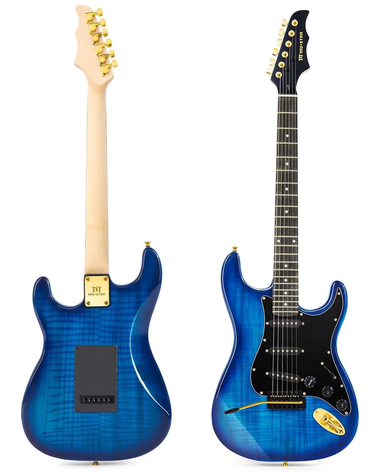 MUSTAR 39 Inch Full Size Solid Wood Electric Guitar Kit with 25W Amplifier - Beginner Electric Guitar Set Includes Gig Bag, Tuner, Capo, Strap, Cable & Picks - Perfect for Beginners, Practice, Performances & Birthday/Holiday Gifts (Blue)