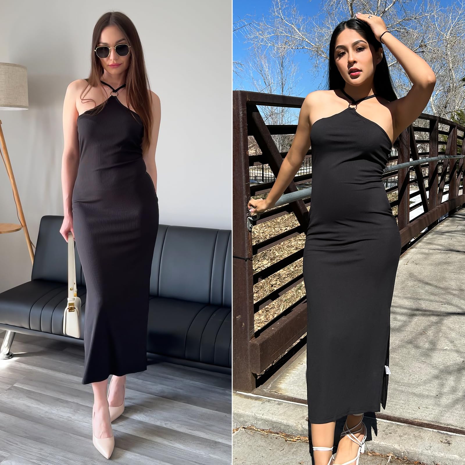 Sexy Women's Halter Neck Bodycon Dress - Sleeveless Cocktail Party Midi Dress with High Slit | Perfect for Summer Nights, Club Outfits & Date Night Dresses