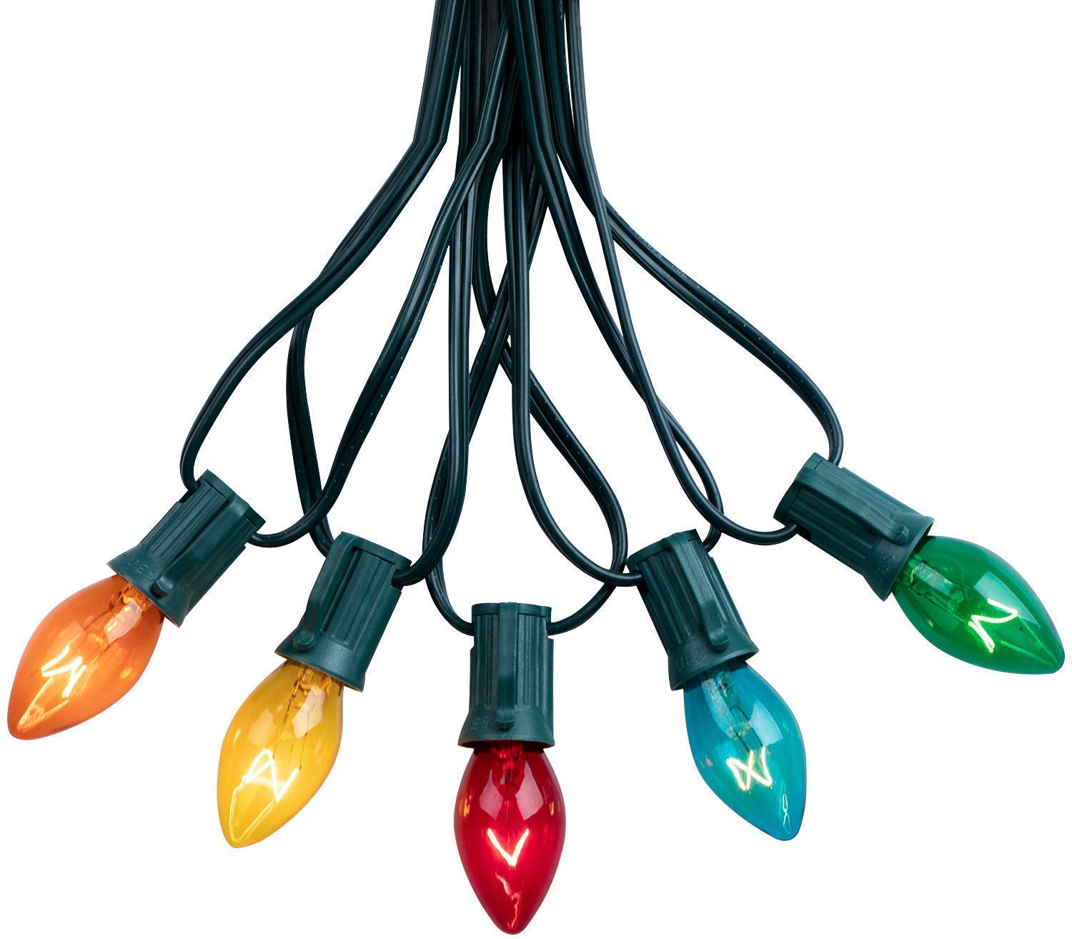 Vintage C7 Multicolor Christmas String Lights - 25ft Outdoor/Indoor Holiday Lights with 25 Bulbs for Christmas Tree, Patio, Garden, Wedding & Home Decor | Green Wire | Perfect for Roofline, Fireplace & Holiday Party Decorations