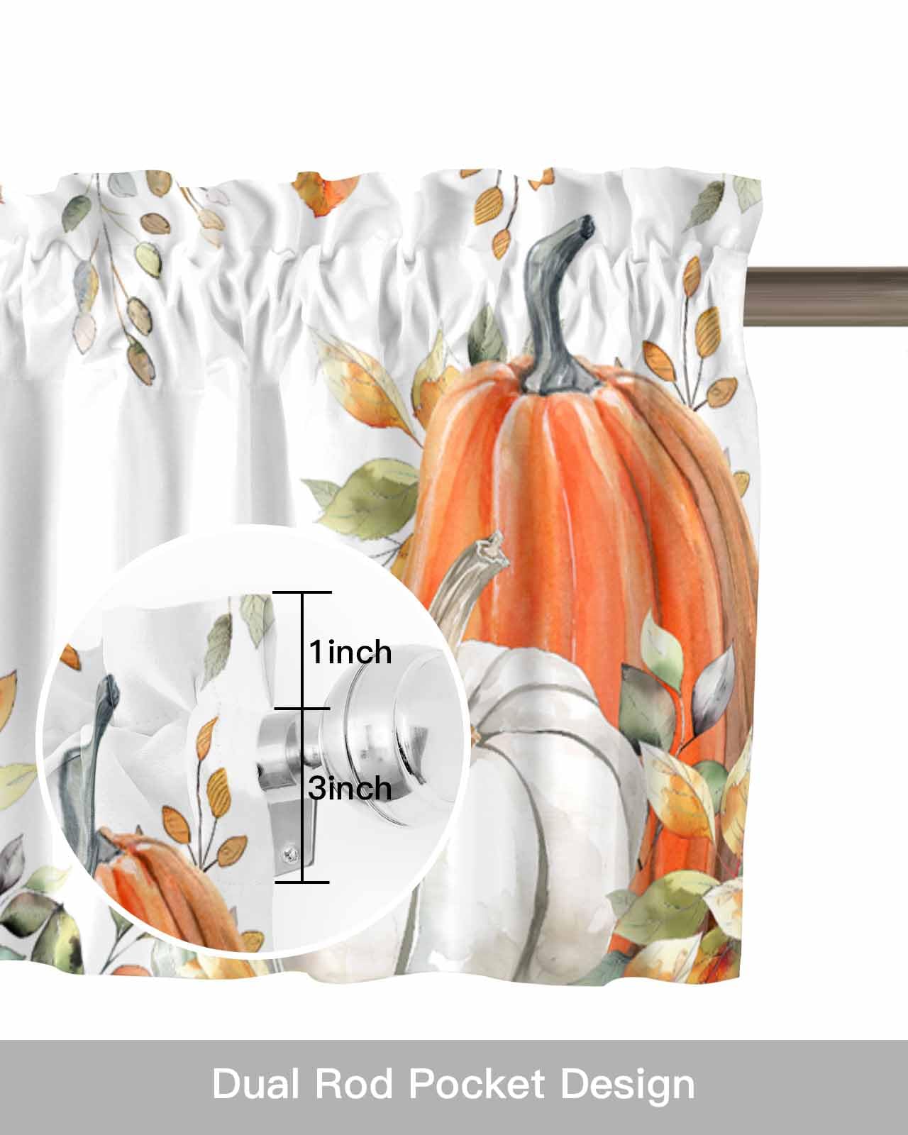 Fall Window Valance - Thanksgiving Curtain Valance in Green & Orange with Pumpkin & Eucalyptus Leaf Design - 54x18 Inch Autumn Window Treatment for Kitchen, Living Room, Bedroom - Perfect for Holiday Decor & Seasonal Home Styling