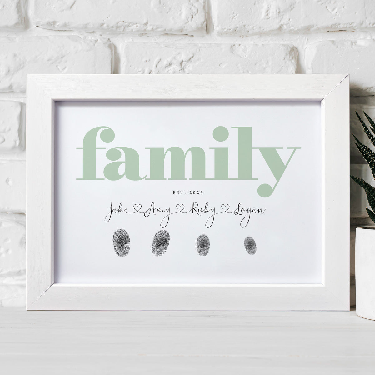 Personalized Pale Green Family Fingerprint Framed Print with Ink Pad - Unique Custom Family Tree Art Gift for Home Decor, Nursery, Wedding, Anniversary & Mother's Day