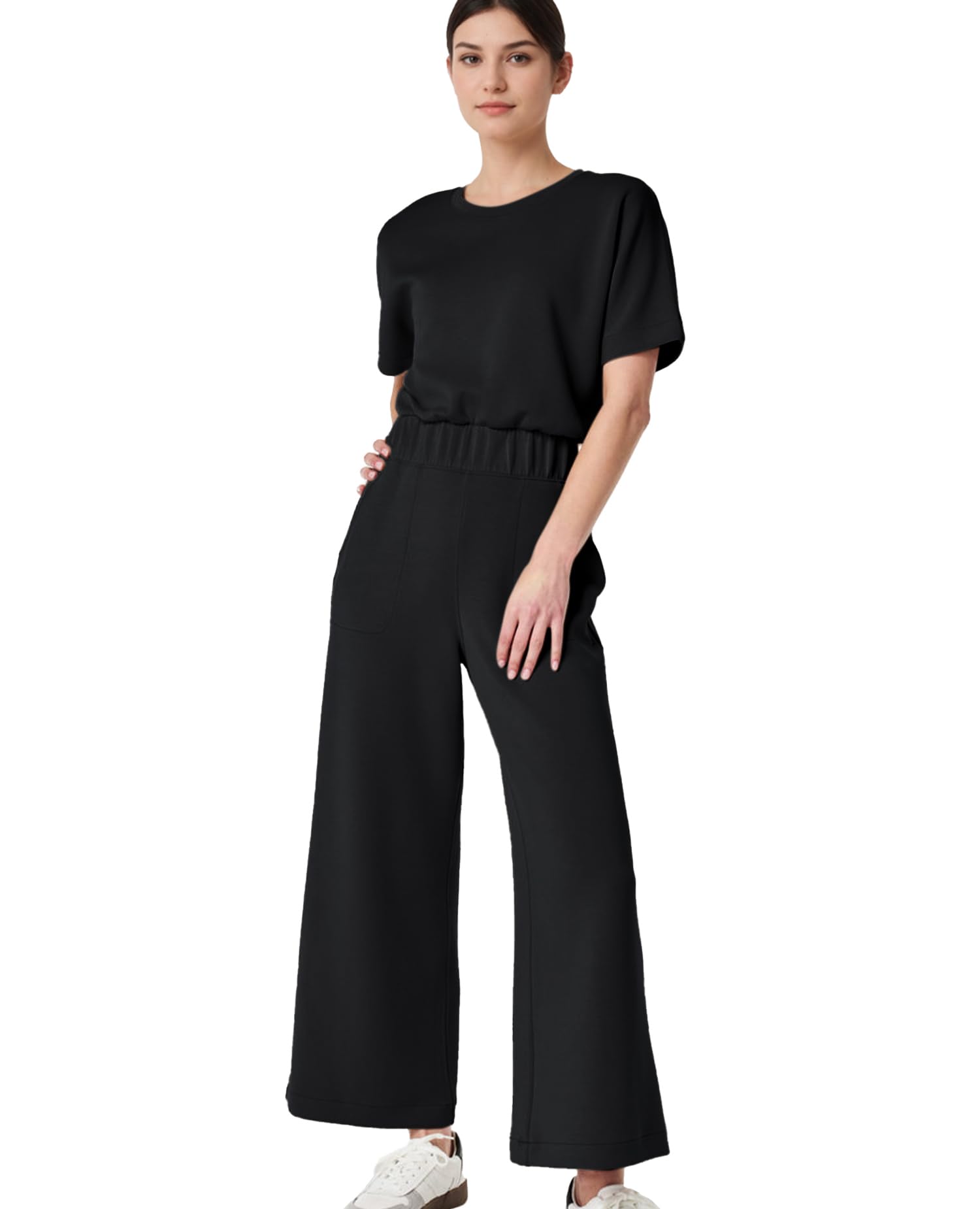 Women's Casual Short Sleeve Cropped Jumpsuit - Wide Leg Romper with Loose Fit for Summer | Perfect for Beach Outings, Weekend Brunch & Vacation Wear