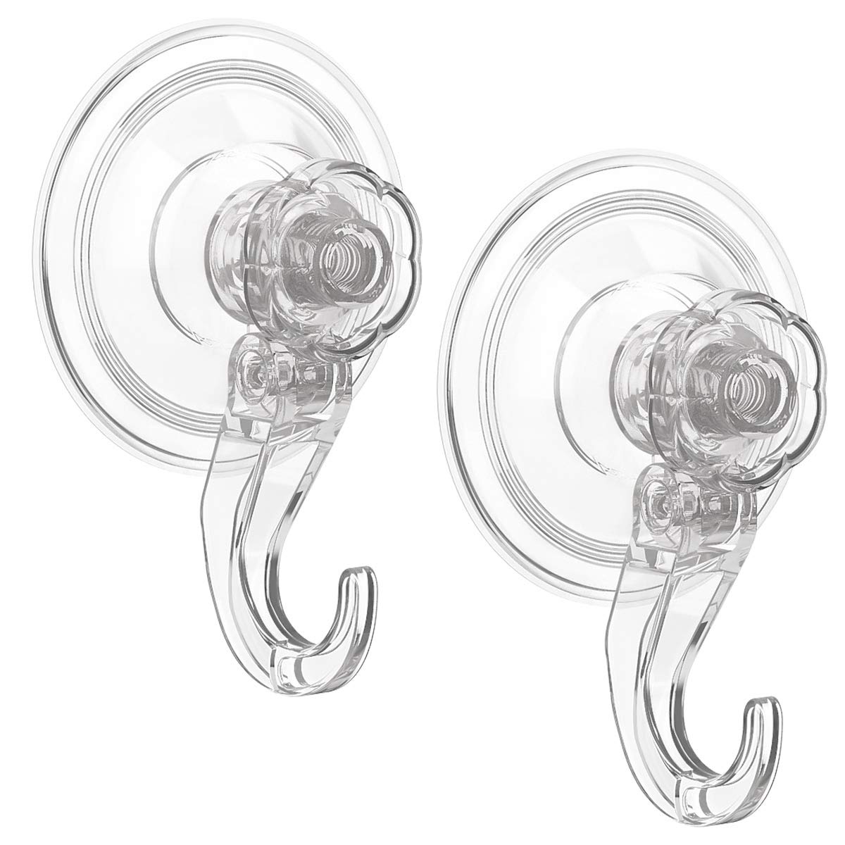 LUXEAR Heavy Duty Suction Cup Hooks - 2 Pack Reusable Adhesive Hooks for Bathroom, Shower Wall & Glass Doors - Super Strong Clear Suction Hangers for Towels, Loofahs & Wreaths - Perfect for Home Organization & Space Saving
