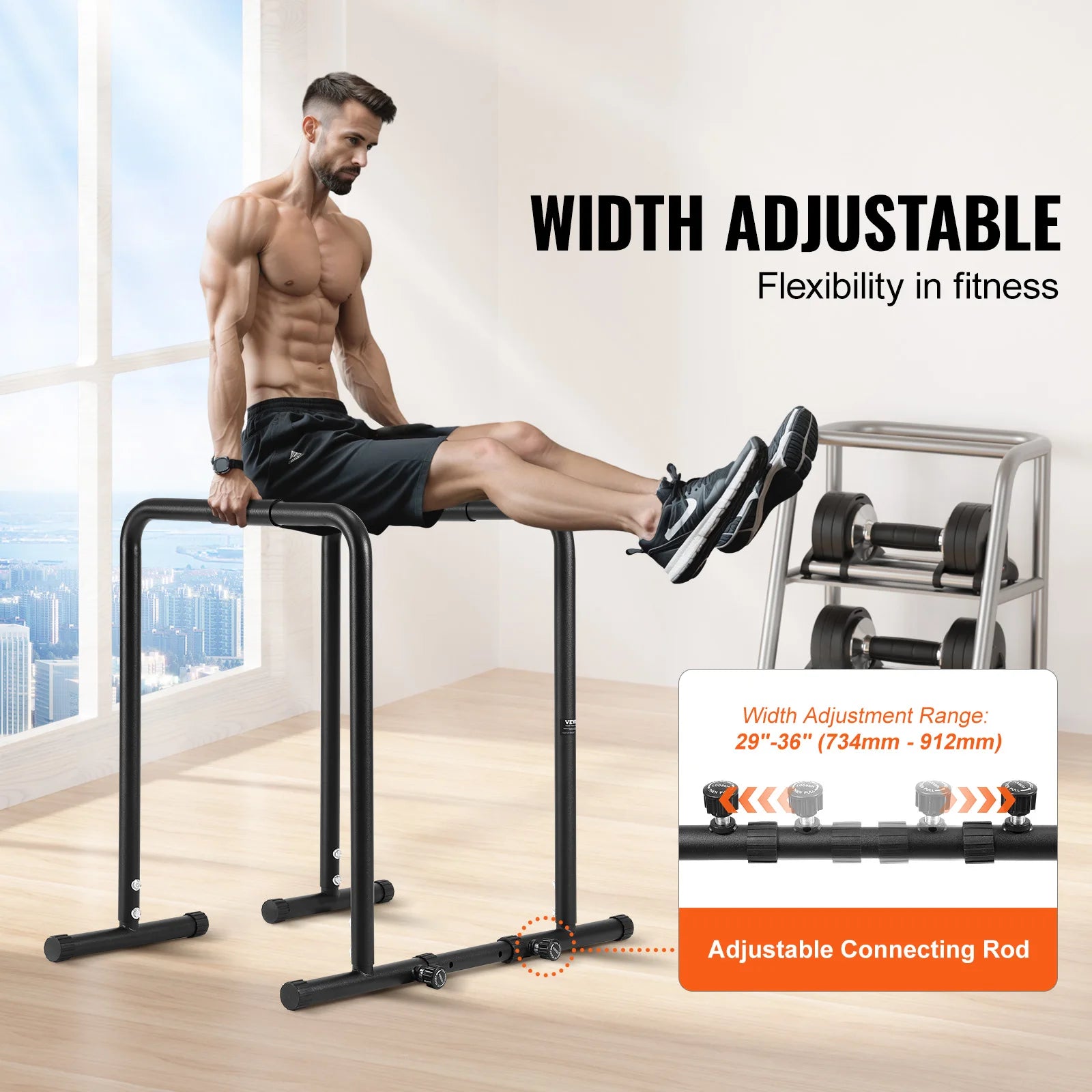 VEVOR Heavy Duty Adjustable Height Dip Bar Station - 440/500lbs Capacity for Strength Training, Calisthenics & Home Gym Workouts - Perfect for Pull-ups, Dips & Bodyweight Exercises
