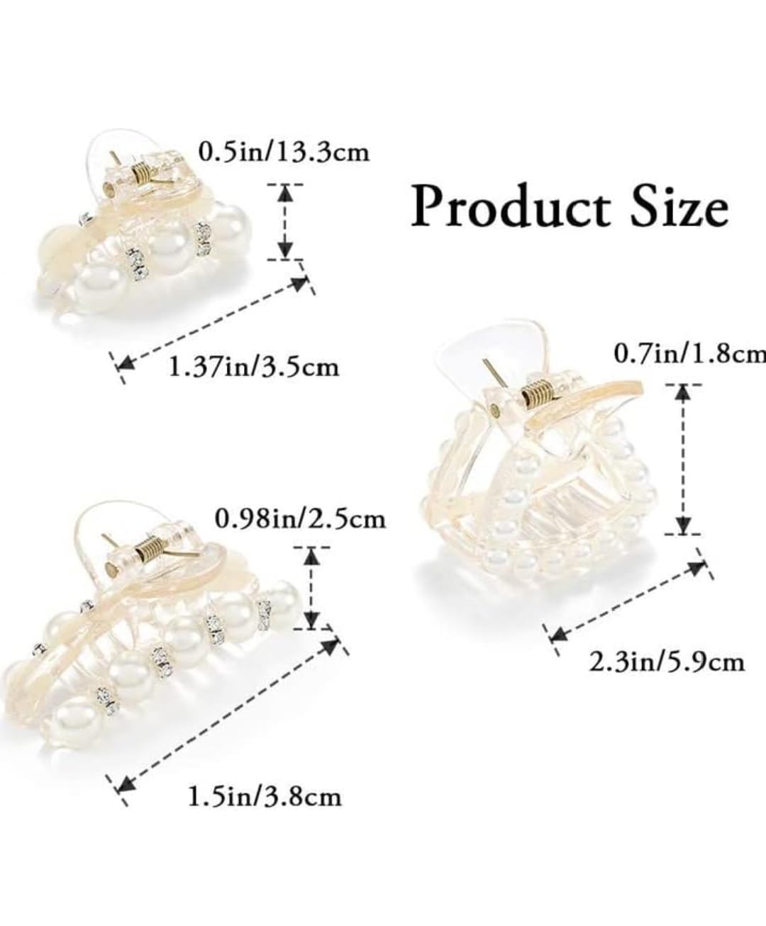 SHIDARA 3-Pack White Pearl Hair Clips for Women - Non-Slip Crystal Hair Claw Clamps, Elegant Hair Accessories for Girls & Women - Perfect for Parties, Weddings & Everyday Styling (3 PCS)